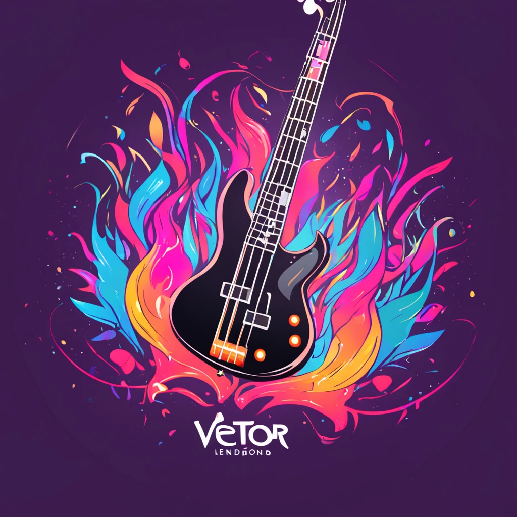 ::style vetor, logotipo vetorizado de um bass, music, logo em (((formato arredondado))), vivid colors, contornos e fundos brancos, chamas em volta do logo ::n_style fundo da imagem, deformations in the logo, cartoon, anime