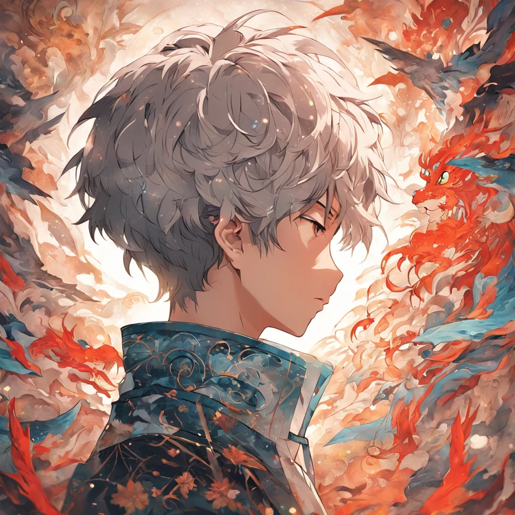 (White background:1.4),(Silhouette of a boy'shead, Eyes closed, colorfull short hairhair, Oriental elements),(Chinese illustration:1.3,paper art:1.3, Quilted paper art:1.2),( reasonable design, Clear lines, High sharpness,Best quality, Very detailed, Masterpiece, movie light effect, 4K )