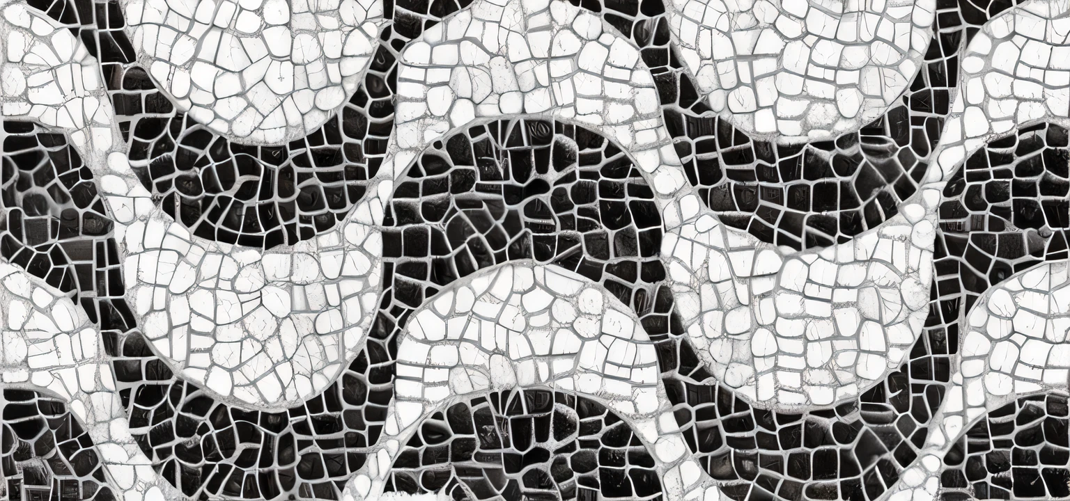 a closeup of a giraffe pattern on a white background, textura de ladrilho, mosaicos de forma irregular, tileable texture, dystopian texture of floor covering, rorsach path traced, tesselation, piso em mosaico, complex pattern, piso de pedra de mosaico, telha de pedra antiga, random detail, textura de revestimento de pedra estilizada, textura do piso, intricate cobblestones, a detailed illustration of pattern drawn on the sidewalk of Copacabana in paint style, vector art, black and white, 4K