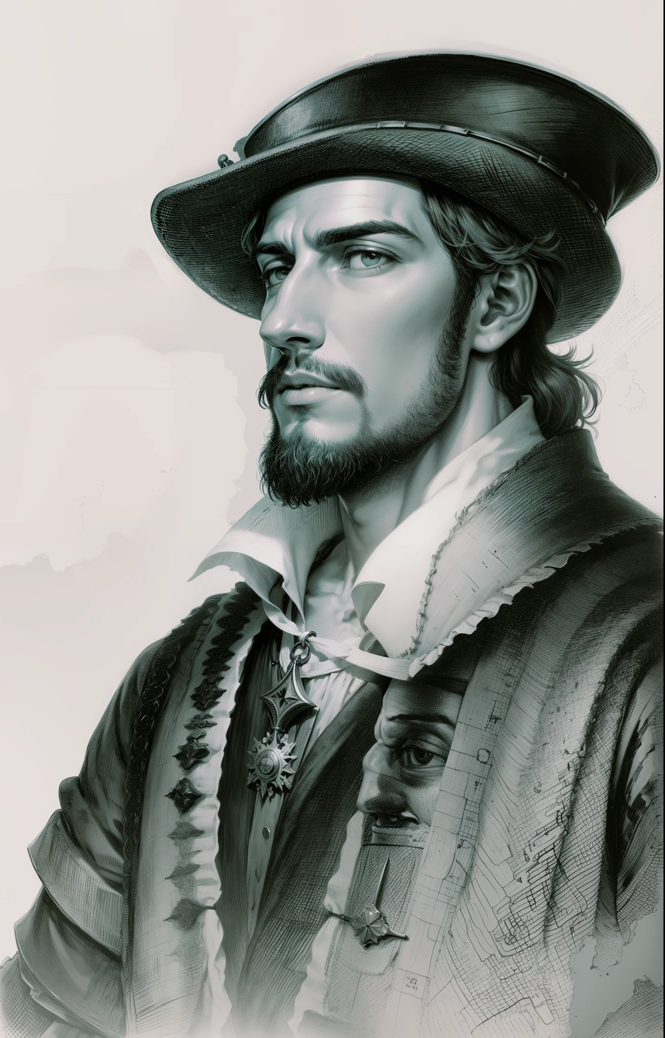 Rodrigo de Bastidas, navigator, 16th century, navigator's hat, age of exploration, renaissance, age of 25, man, Spanish, navigator, discoverer, explorer, ill-fated, solid, firm, opportunist, constructive, color