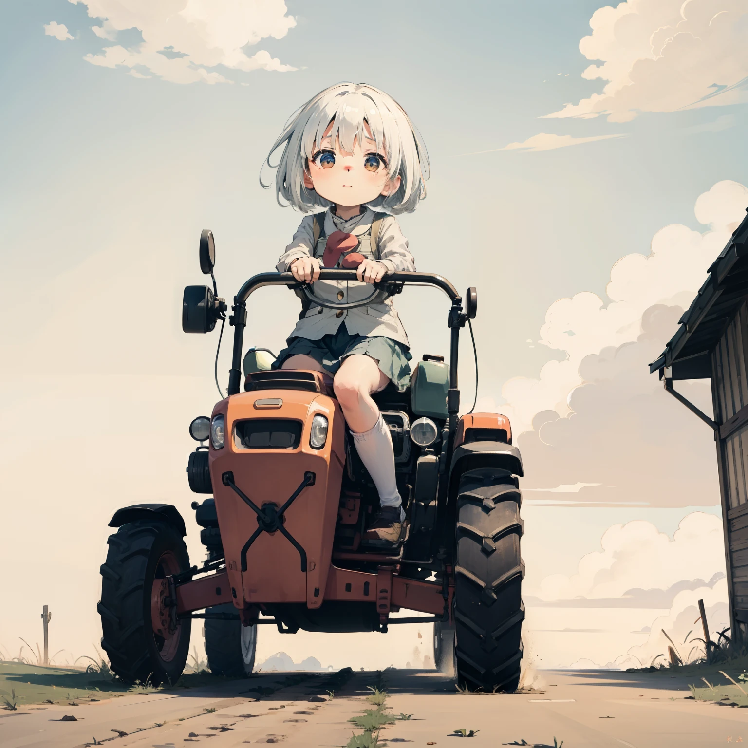 White clouds，Loli,，A little girl drivinactor，独奏, (with short white hair:1.2),