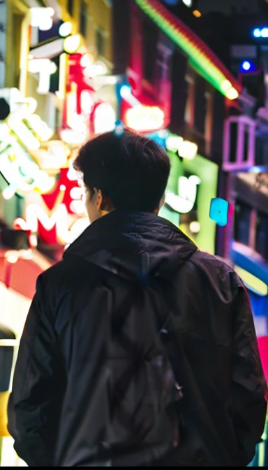 There was a man standing in front of a big screen,With a giraffe in his hand, standing in an alleyway, standing in a dark alleyway, man walking through city, With your back to the camera, silhouette of a man, standing on a city street, silhouette of man, With your back to the camera, Facing away, A picture, which stands on the street