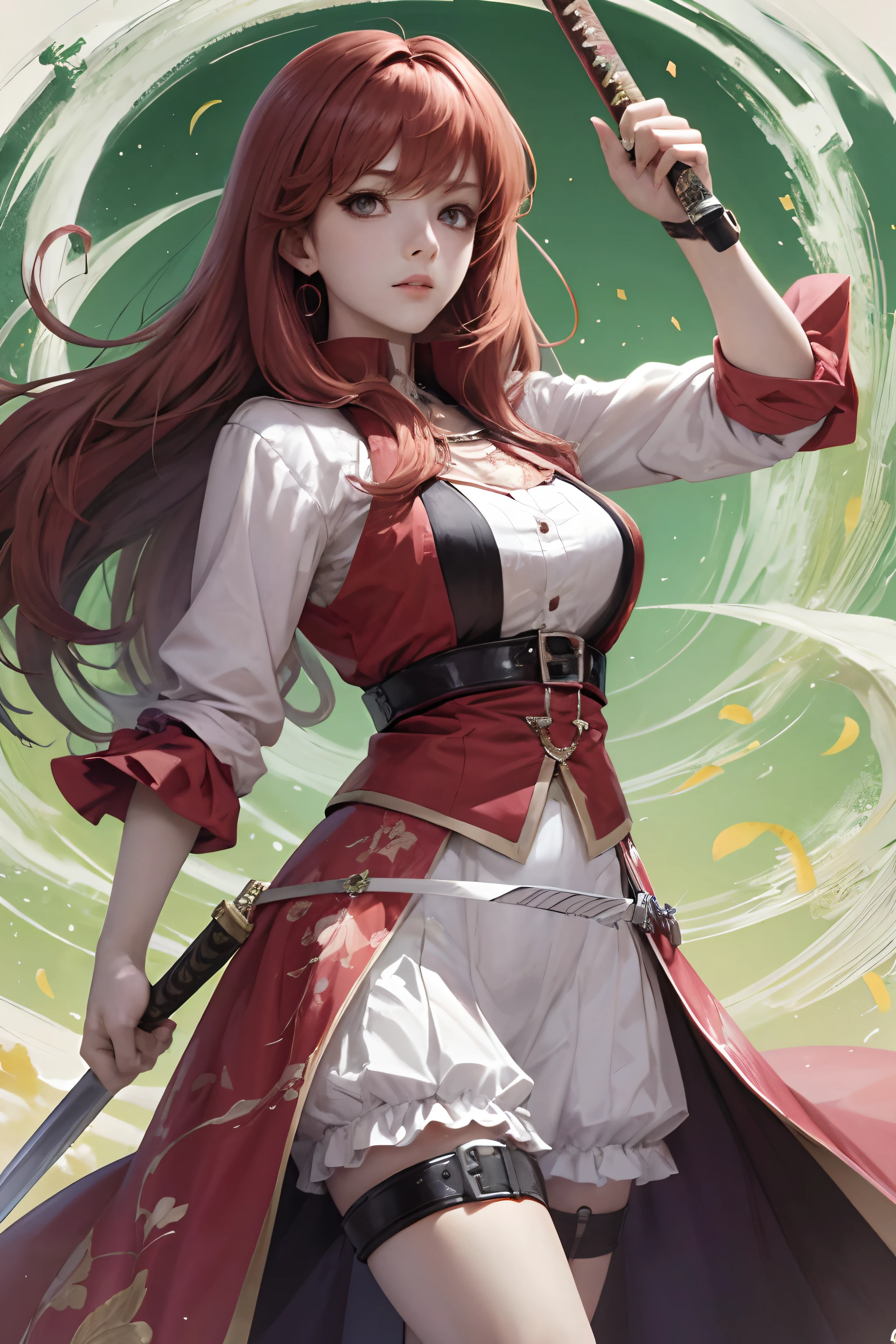 Anime Image Redhead Archaeologist Magical Element Shoujo Natural Element Purple Pupil 1girl One-handed sword Waist scabbard --auto --s2