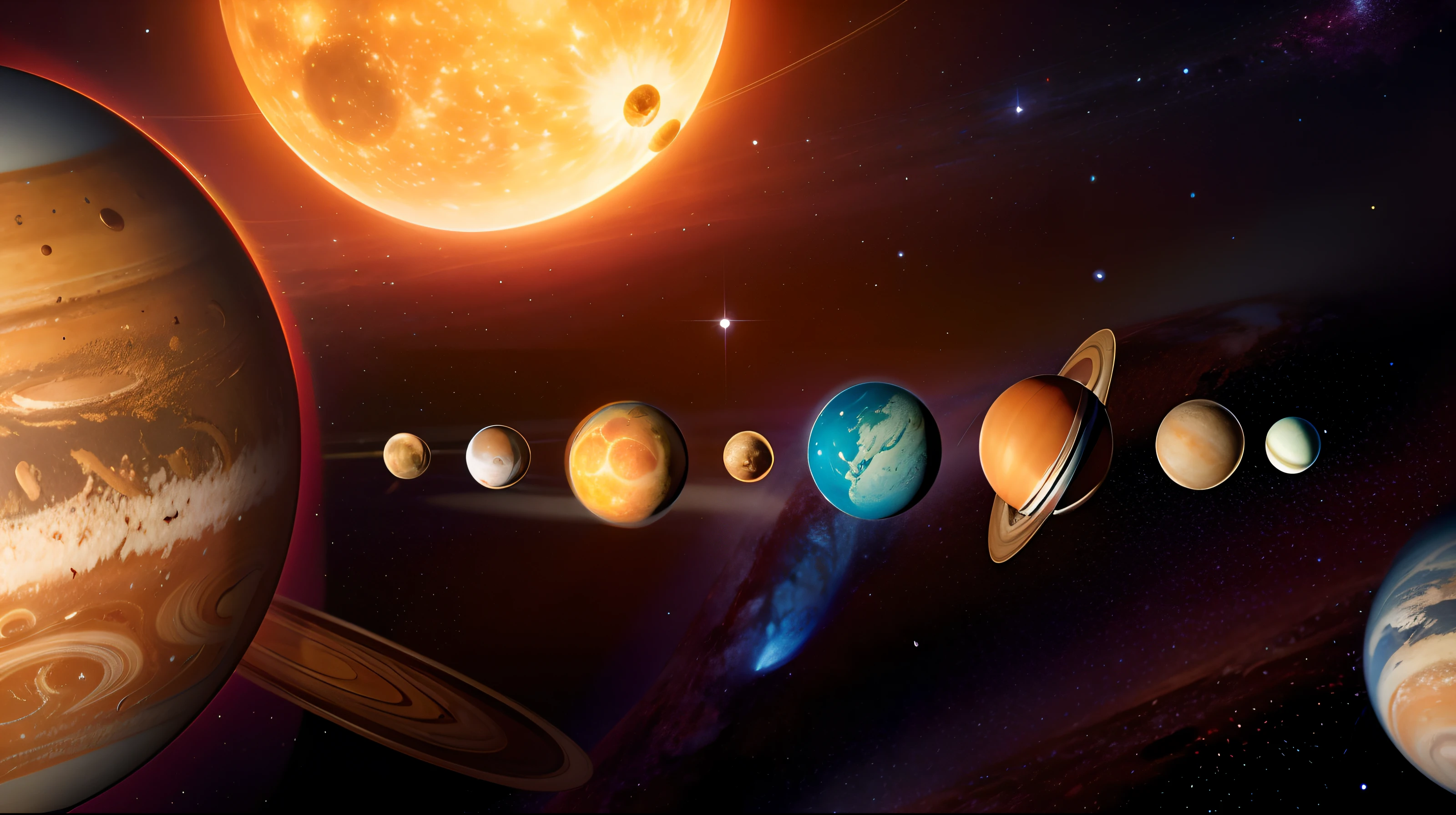 A cartoon illustration of the planets in the solar system, planetas em segundo plano, grandes planetas no fundo, Planetas, planets behind, planets and galaxies, planetas e estrelas, planets in the sky, sistema solar, planetas se alinham, planets in the skies, Planets in orbit, planetas em segundo plano, Estrelas e planetas, Planetas e luas flutuantes, planets orbit