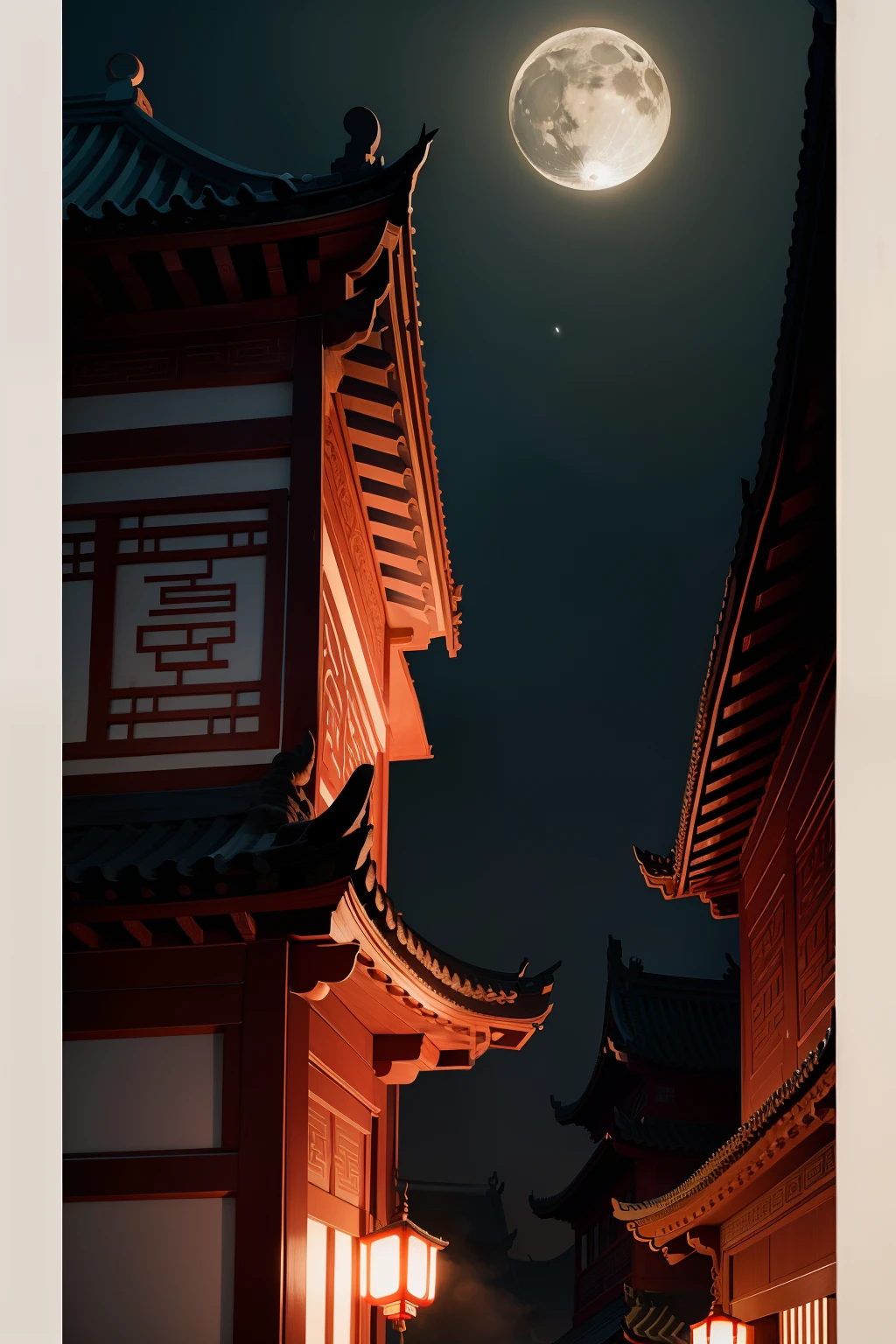 themoon,Cornices of ancient Chinese buildings,Comic style,the night