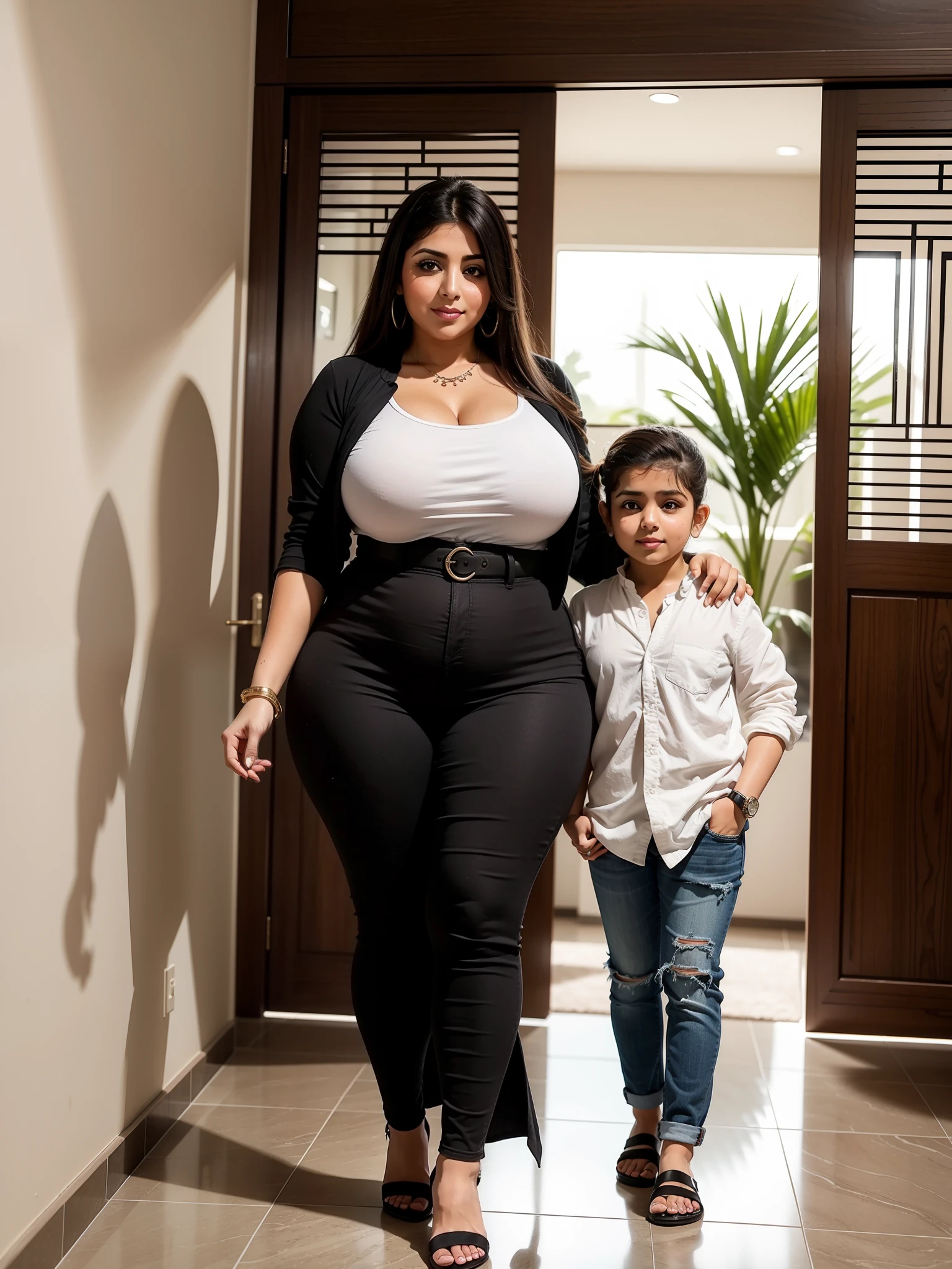 Big ass Bimbo and her excited little male son, he is only 5 , the boy is very small