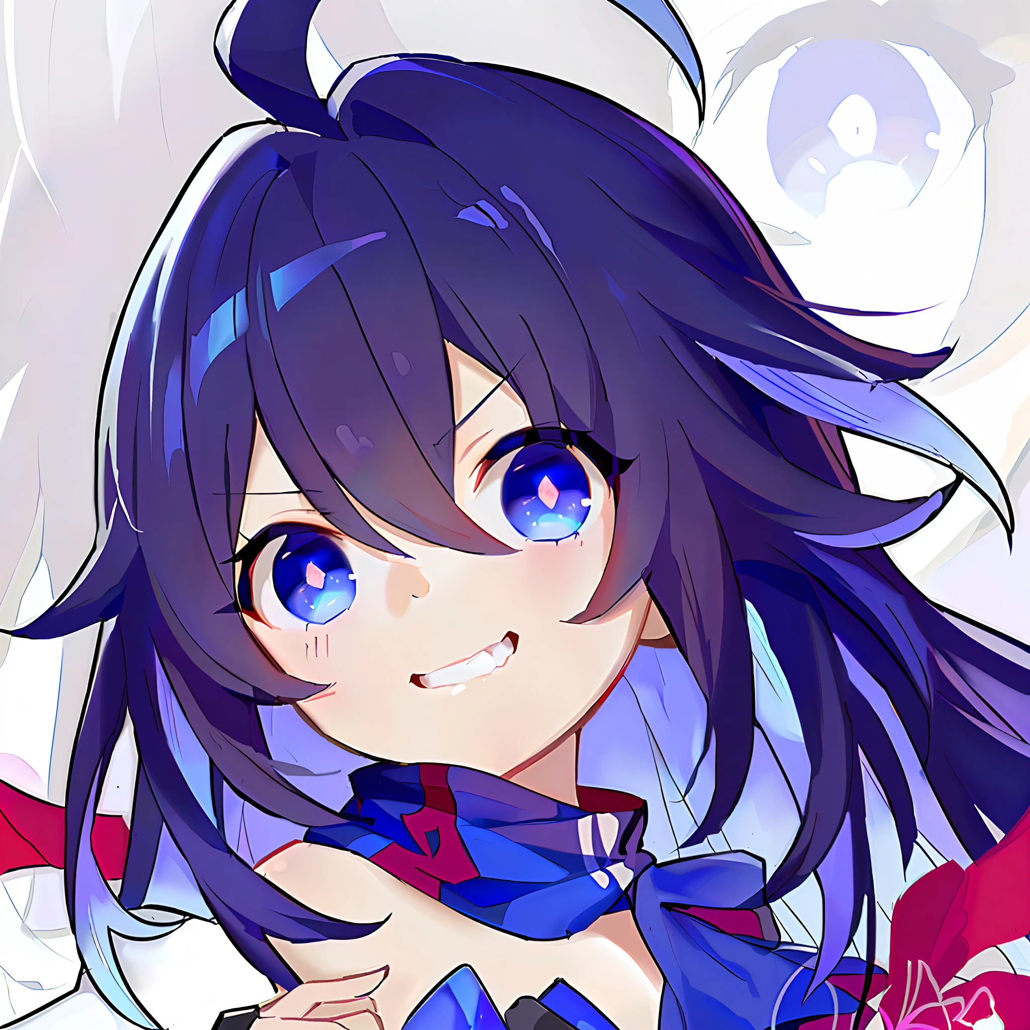 Anime girl with blue eyes and purple hair in blue dress, attractive matoi ryuko, ryuko matoi, anime moe art style, style of anime4 K, zerochan art, shikishi, anime big breast! 4K, anime big breast! 4 k'', anime art style, 8K!!, mika kurai demon, hana yata, gapmoe yandere