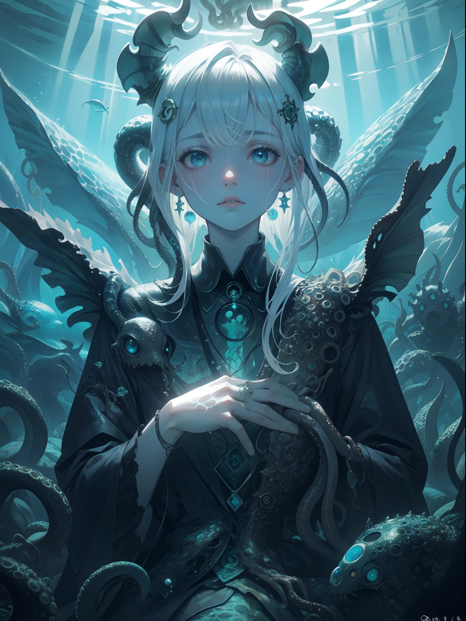 Cthulhu,Monster,tentaculata,A polluted underwater world,Gloomy picture,Nuclear contamination,(Face:1.35)sarcoma