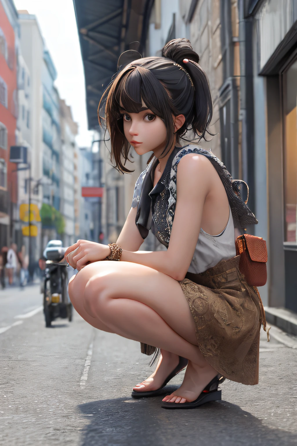 3d,
1girl, looking at viewer,  street fashion, full body, squatting, 
masterpiece, best quality, 8k, detailed skin texture, detailed cloth texture,  beautiful detailed face, intricate details, ultra detailed