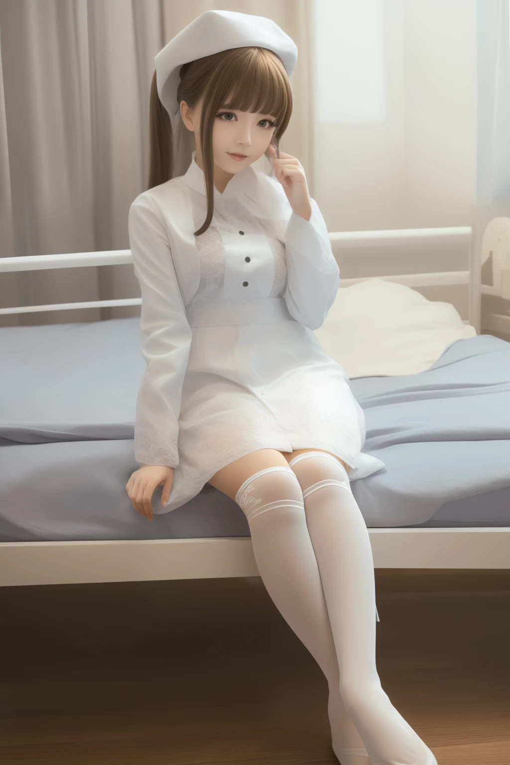 8K, Super detail, curate, Best quality, Masterpiece, 1girl, detail face, full body, white clothes, desk, bed