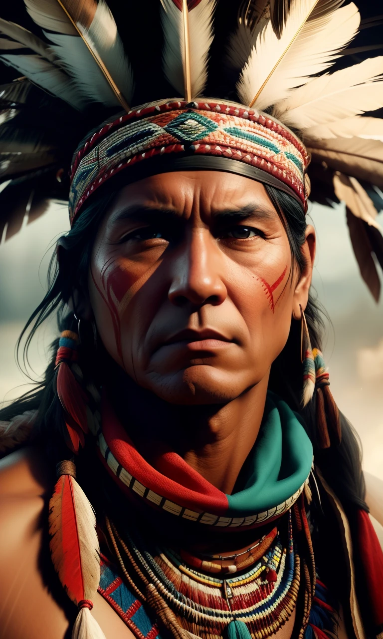 Create the image of a Native American Native American dramatic lighting, digital art trending on Artstation 8k HD high definition detailed realistic, circunstanciado, textura da pele, hiper detalhado, textura de pele realista, armadura, melhor qualidade, ultra high-resolution, (fotorrealista:1.4), high resolution, circunstanciado, Foto RAW, sharp re, by Lee Jeffries Nikon D850 film Stock Photography 4 Kodak Portra 400 camera F1.6 lens rich colors hyper realistic lifelike texture dramatic lighting unrealengine trending on artstation cinestill 800,