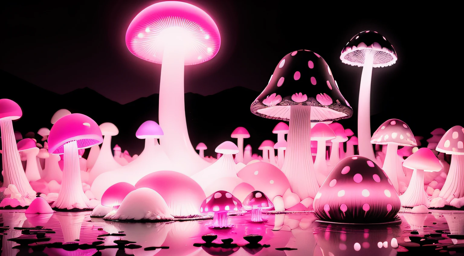 Neon dark pink mushroom. Neon Mushroom. Neve branca. neon light. Iceberg. Gelo. Neve. Ice. Iceberg. Mar negro. Mar. Oceano. Agua. Reflexo na agua.