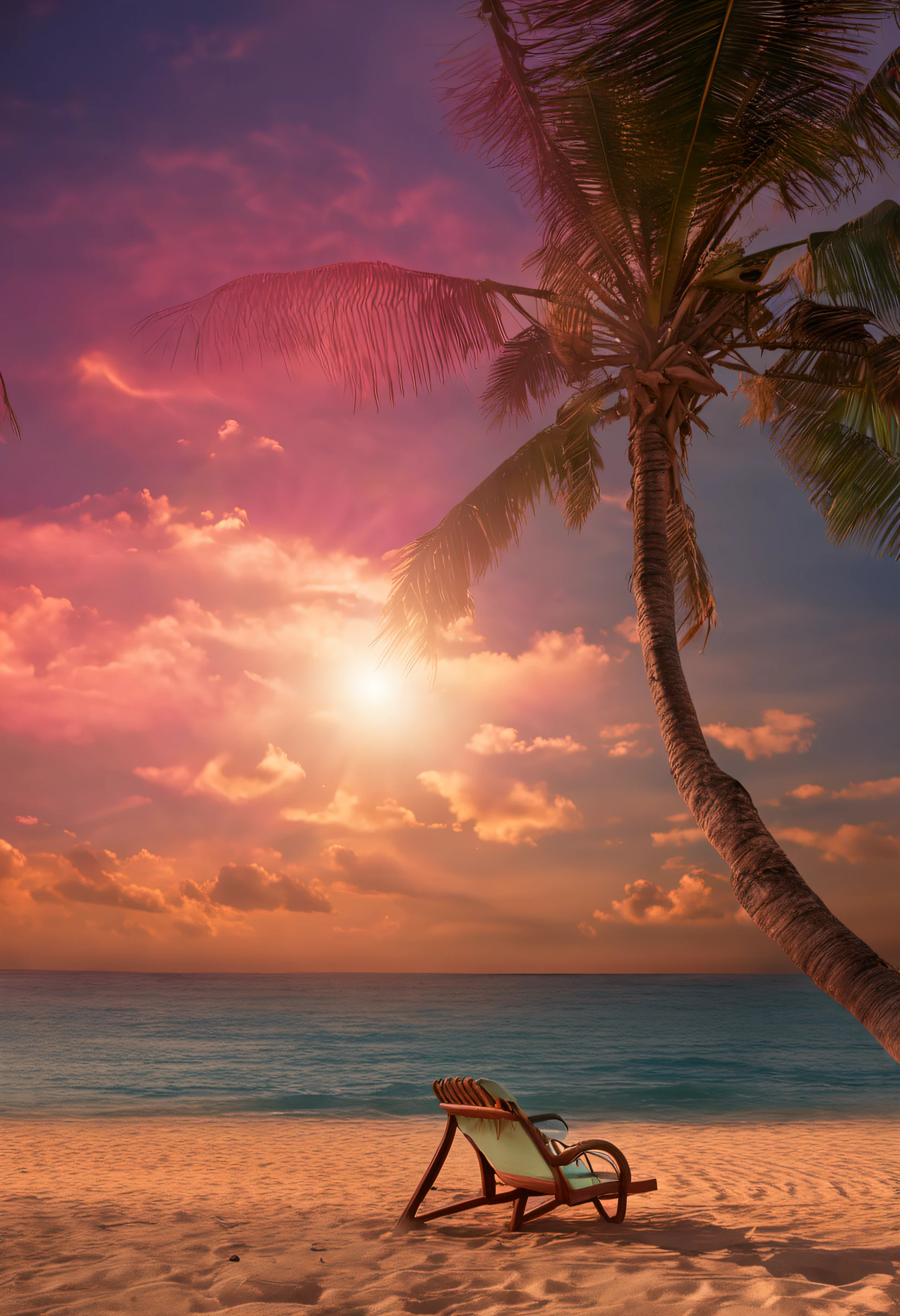 beachside,the setting sun,the sunset,swing,coconut palms