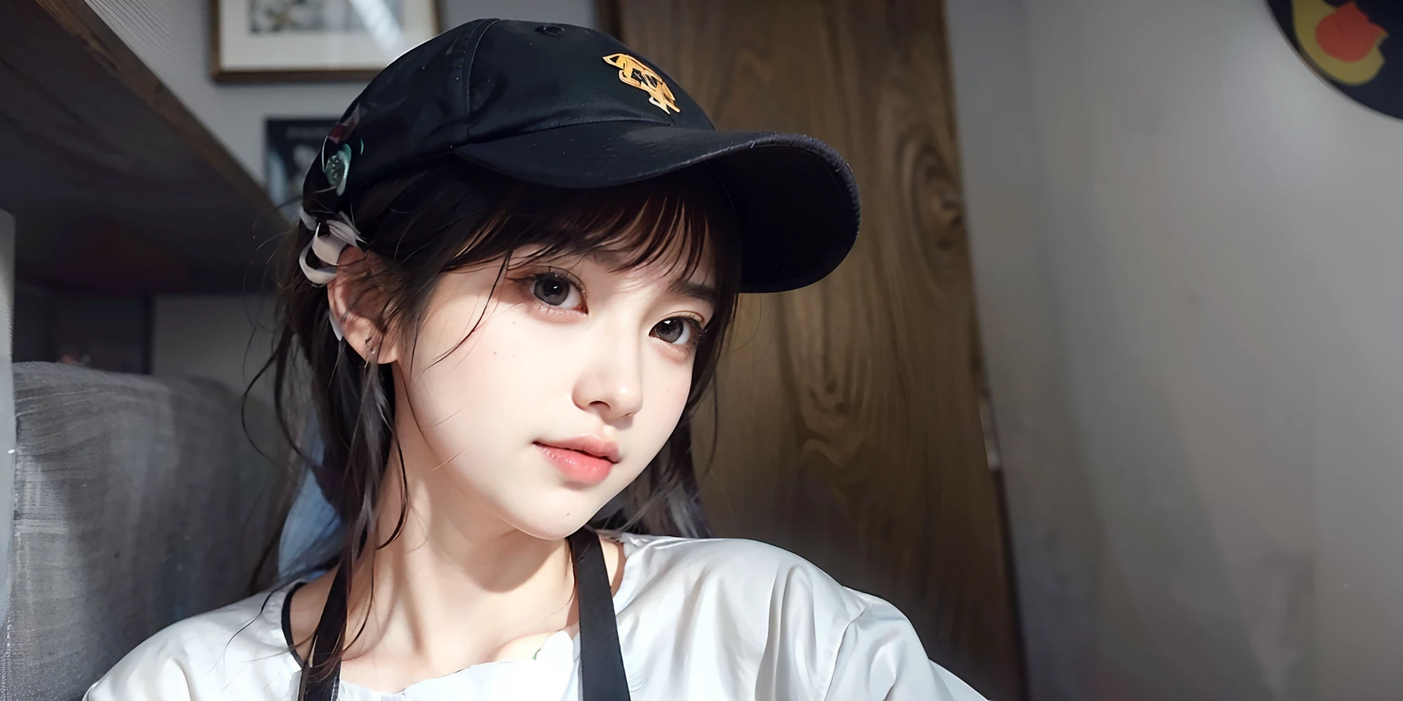 There was a girl wearing a hat and a black apron, xintong chen, 2 7 years old, 2 3 years old, 2 2 years old, personal profile picture, dang my linh, 18 years old, Yan, 1 6 years old，perfect pubic，8k ultra high definition