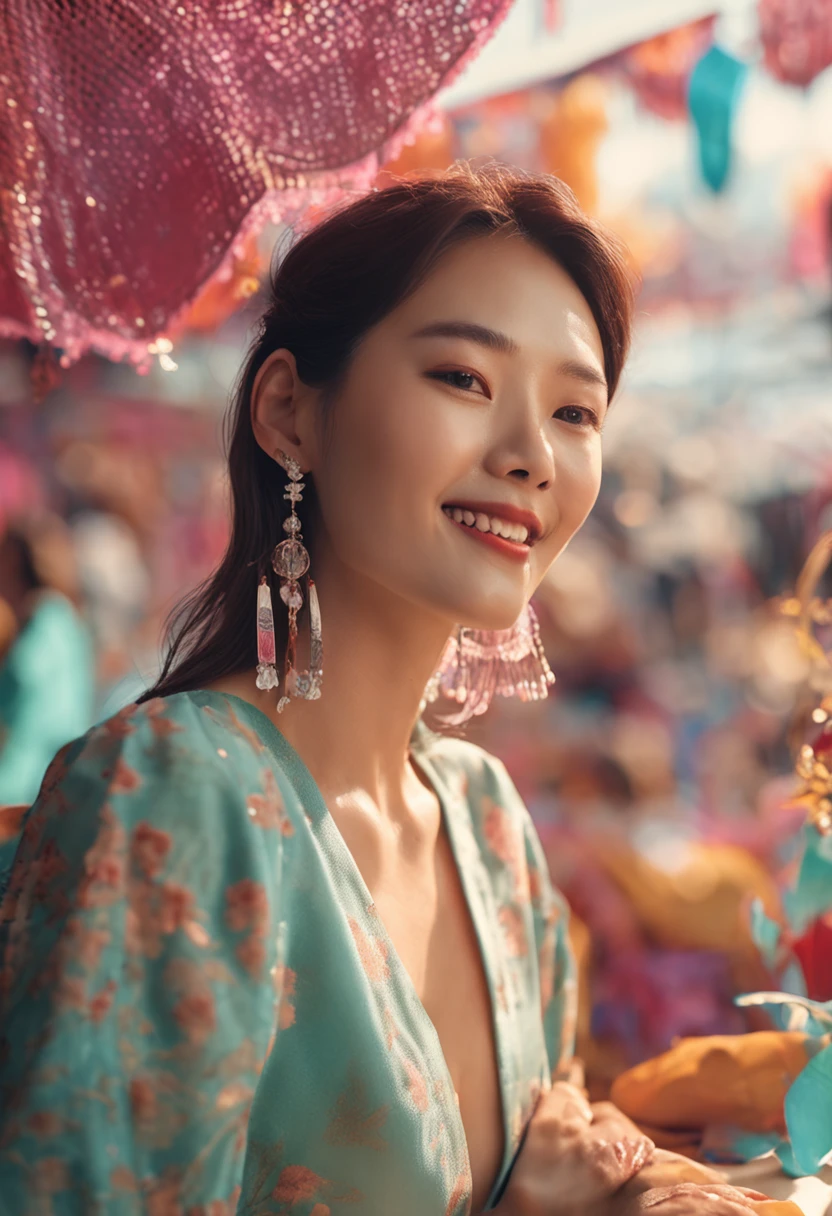 top-quality、8K、beautiful Korean women、年轻、Full body Espaja Beach、Light makeup、Long、A smile