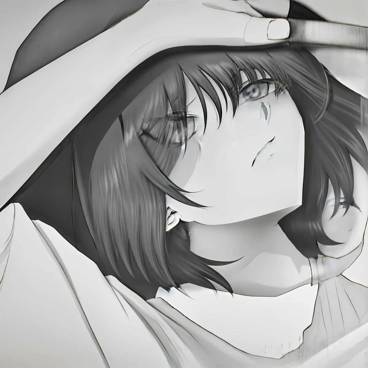 Anime girl combing hair in front of mirror with black hair, close up of lain iwakura, lain serial experiments, lain, serial experiments lain, close up iwakura lain, anime shading), lain iwakura, pin on anime, romanticism lain, iwakura lain, black and white manga style, style of anime》