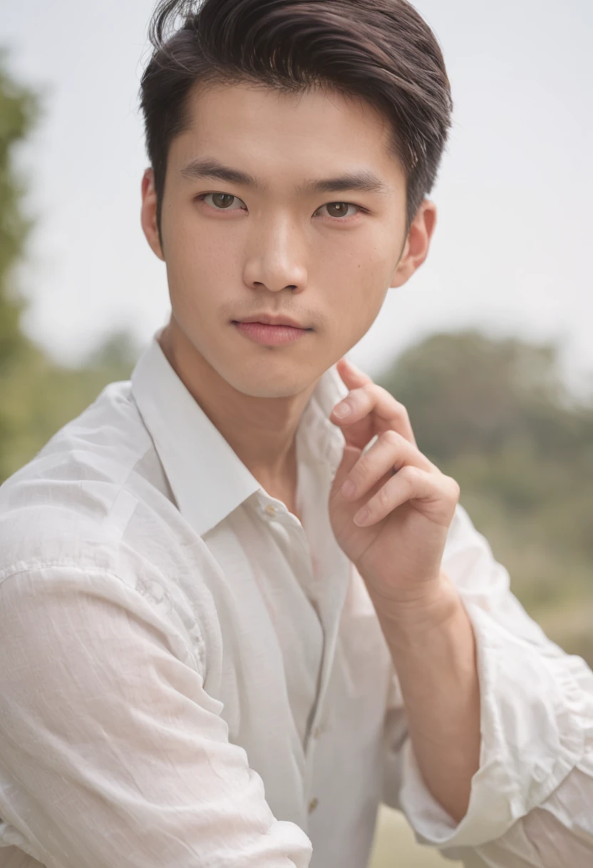 Handsome，decadent，Chinese boy，White shirt