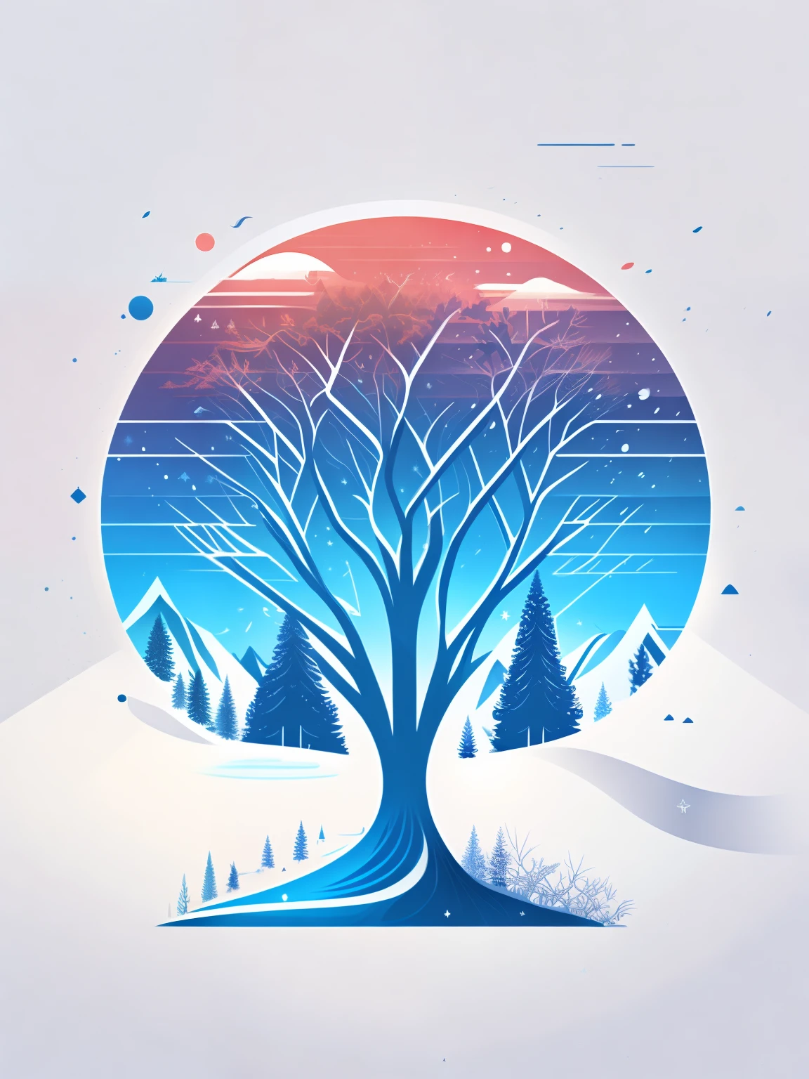 a spruice tree in a winter landscape, tshirt design, rzminjourney, vector-art