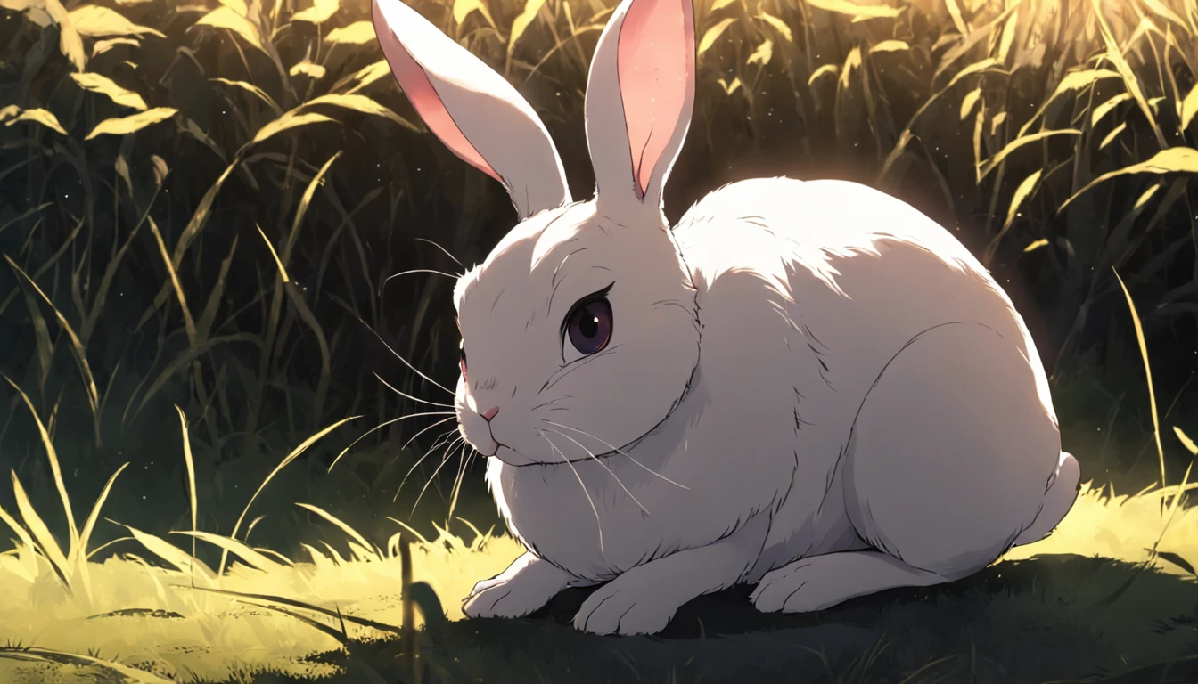 "masutepiece, Superior Quality, High quality cinematic films, 1 rabbit, black eyes, brightened, soft warm lighting, White background, Rabbit looking forward."