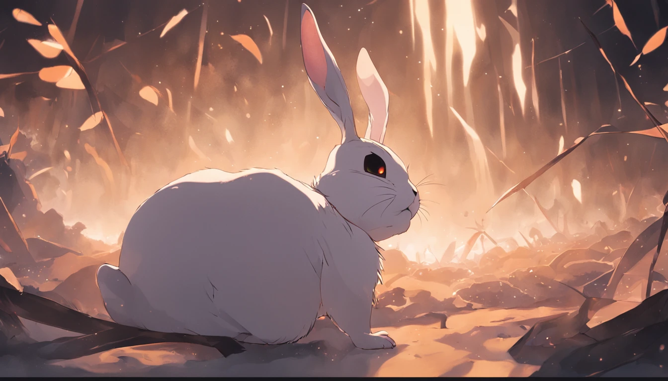 "masutepiece, Superior Quality, High quality cinematic films, 1 rabbit, Black eyes, brightened, soft warm lighting, White background, Rabbits having fun."