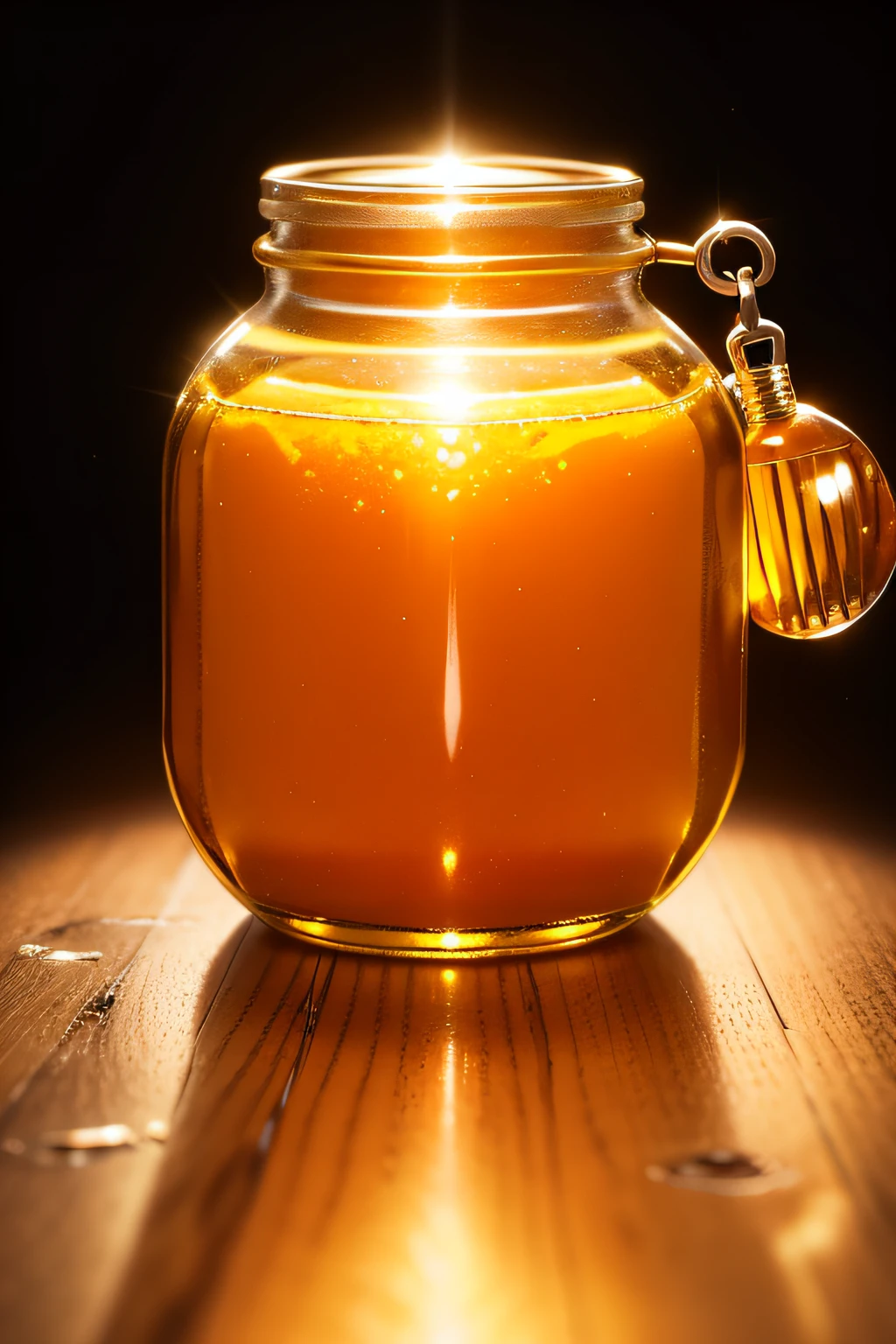 A jar of honey that emits golden light