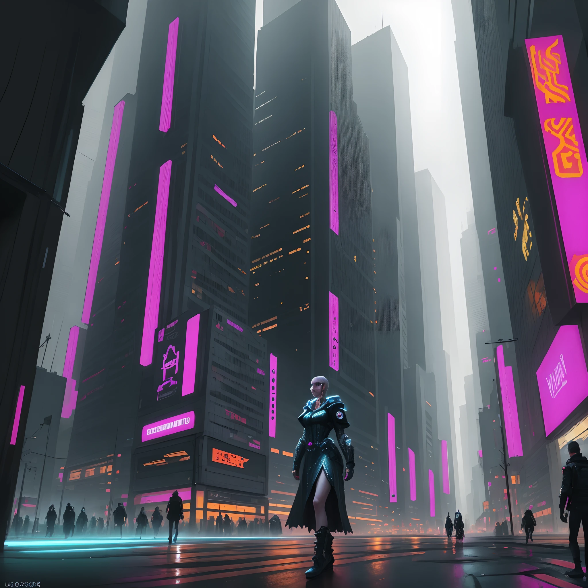 Cyberpunk city with a lady character
