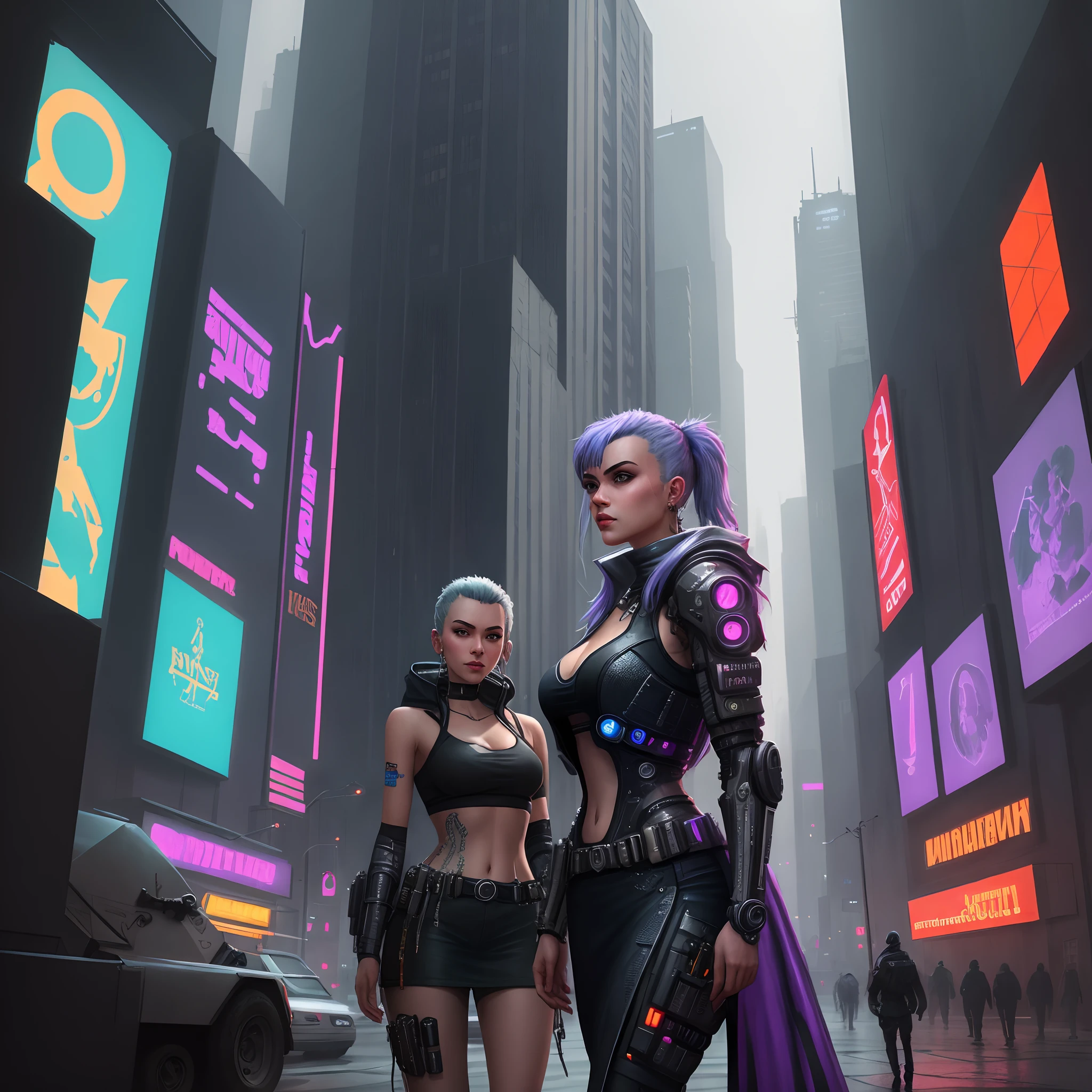 Cyberpunk city with a lady character