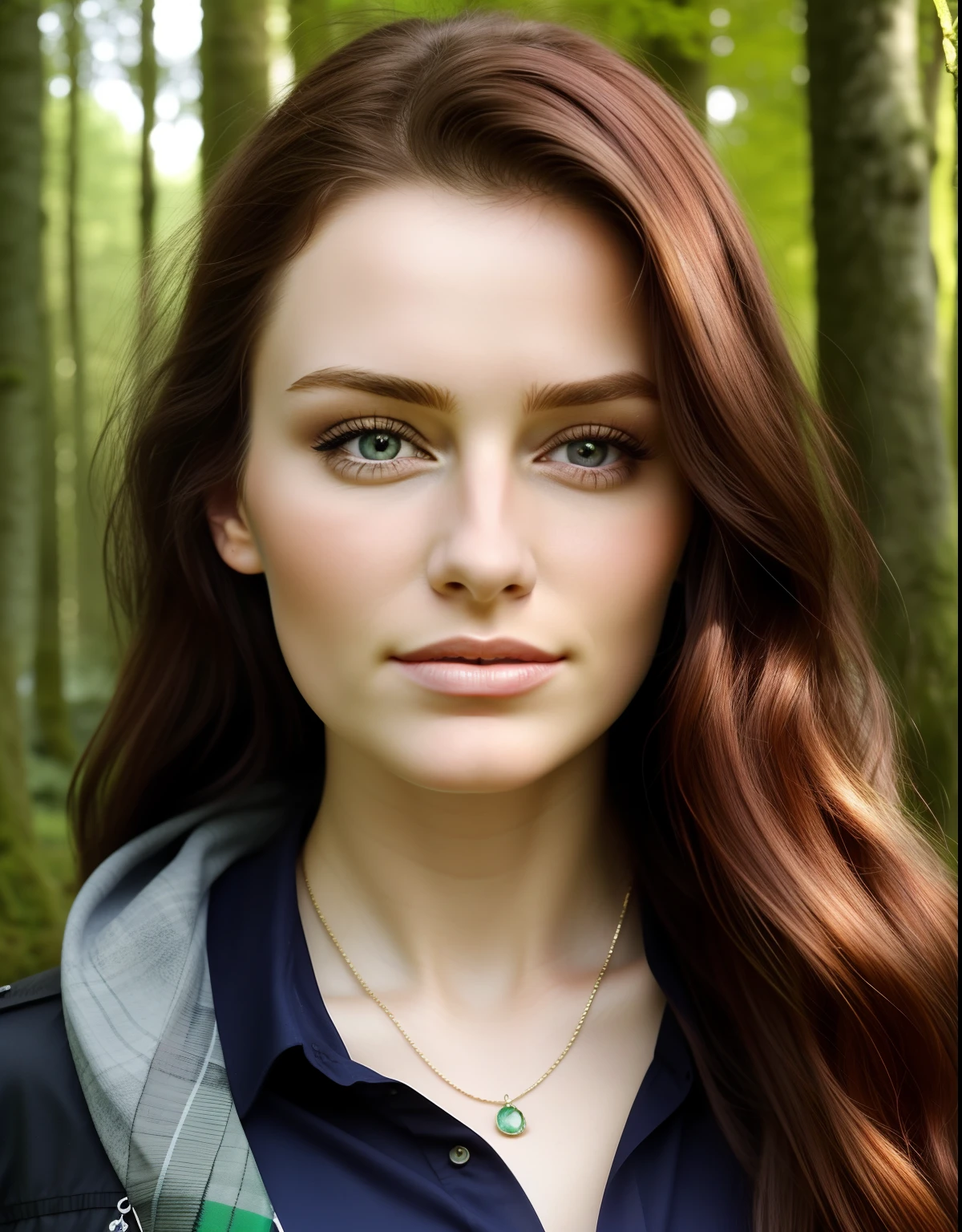 Beautiful Irish woman, Merkmale des irischen Gesichts:1.2), 18 years old, auf einem Waldweg