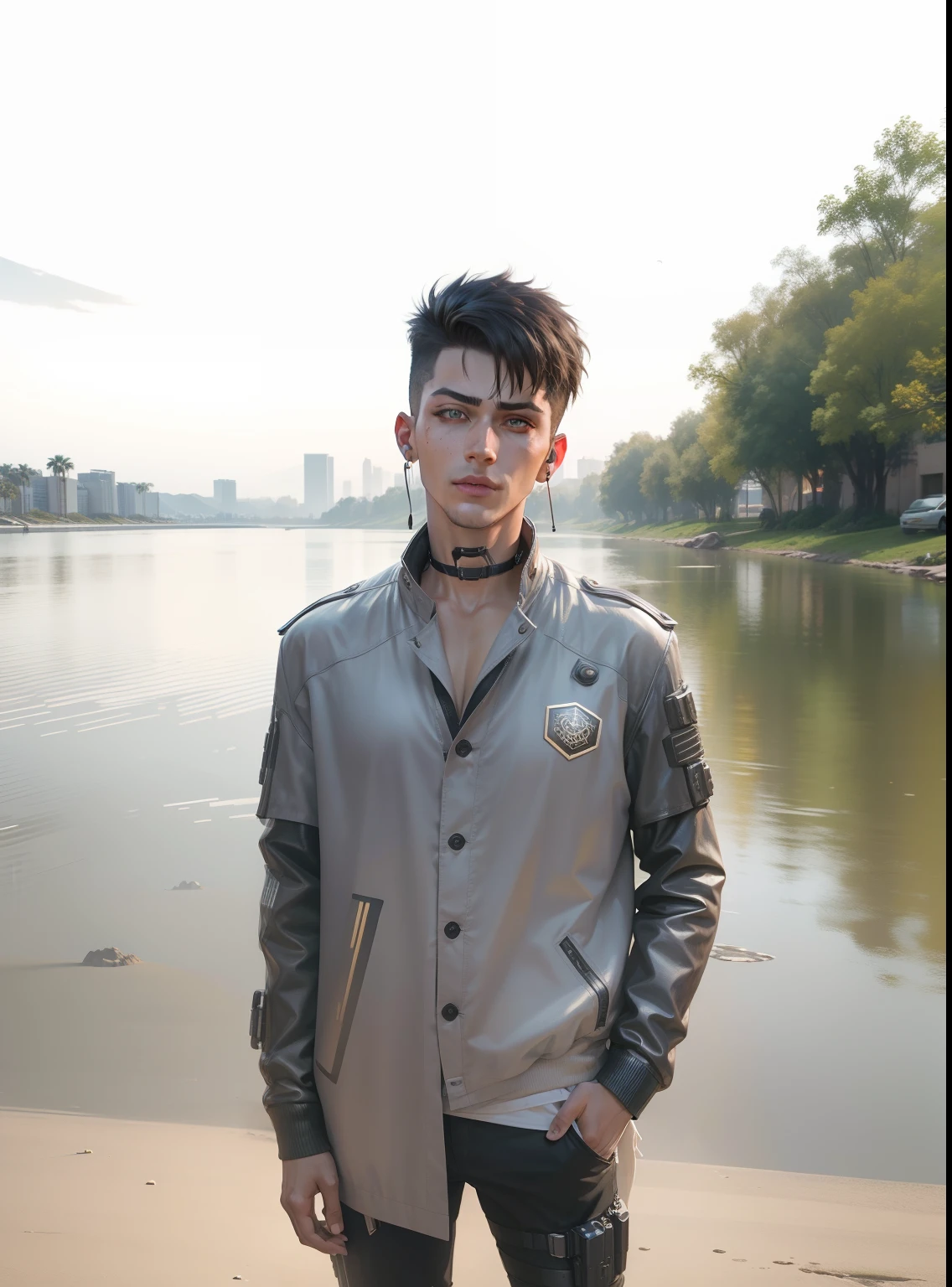 Change background, cyberpunk handsome boy realistic face 8 k Ultra Hd