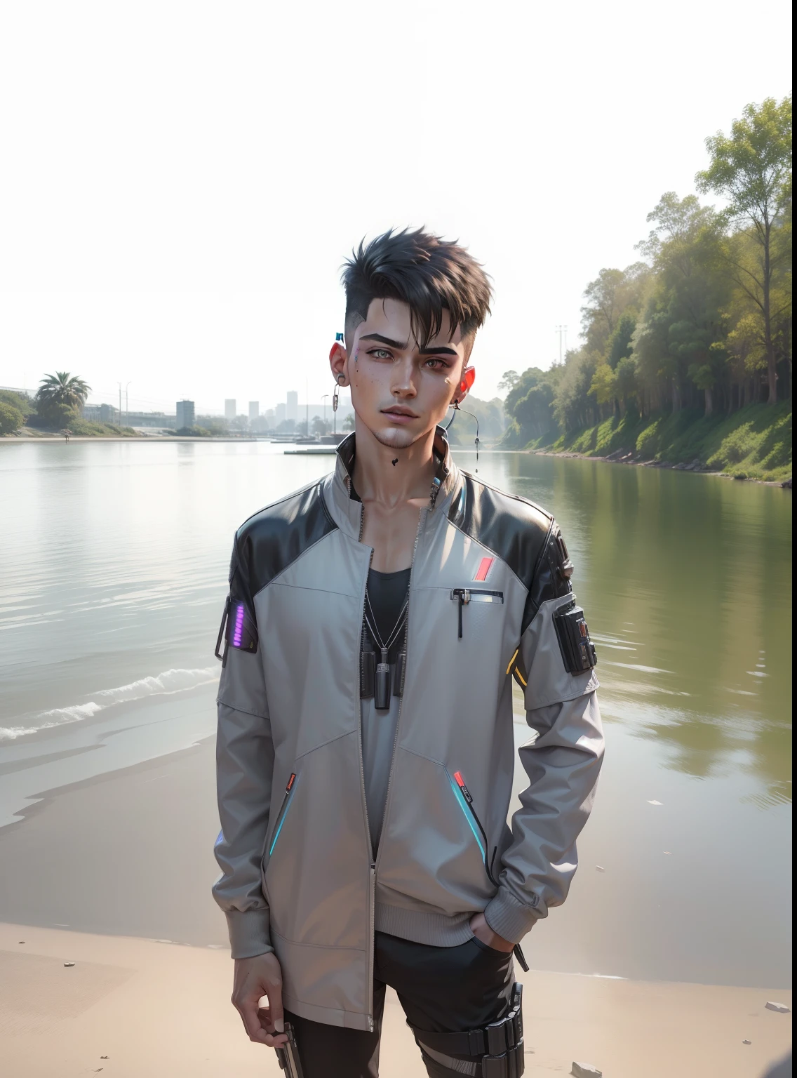 Change background, cyberpunk handsome boy realistic face 8 k Ultra Hd