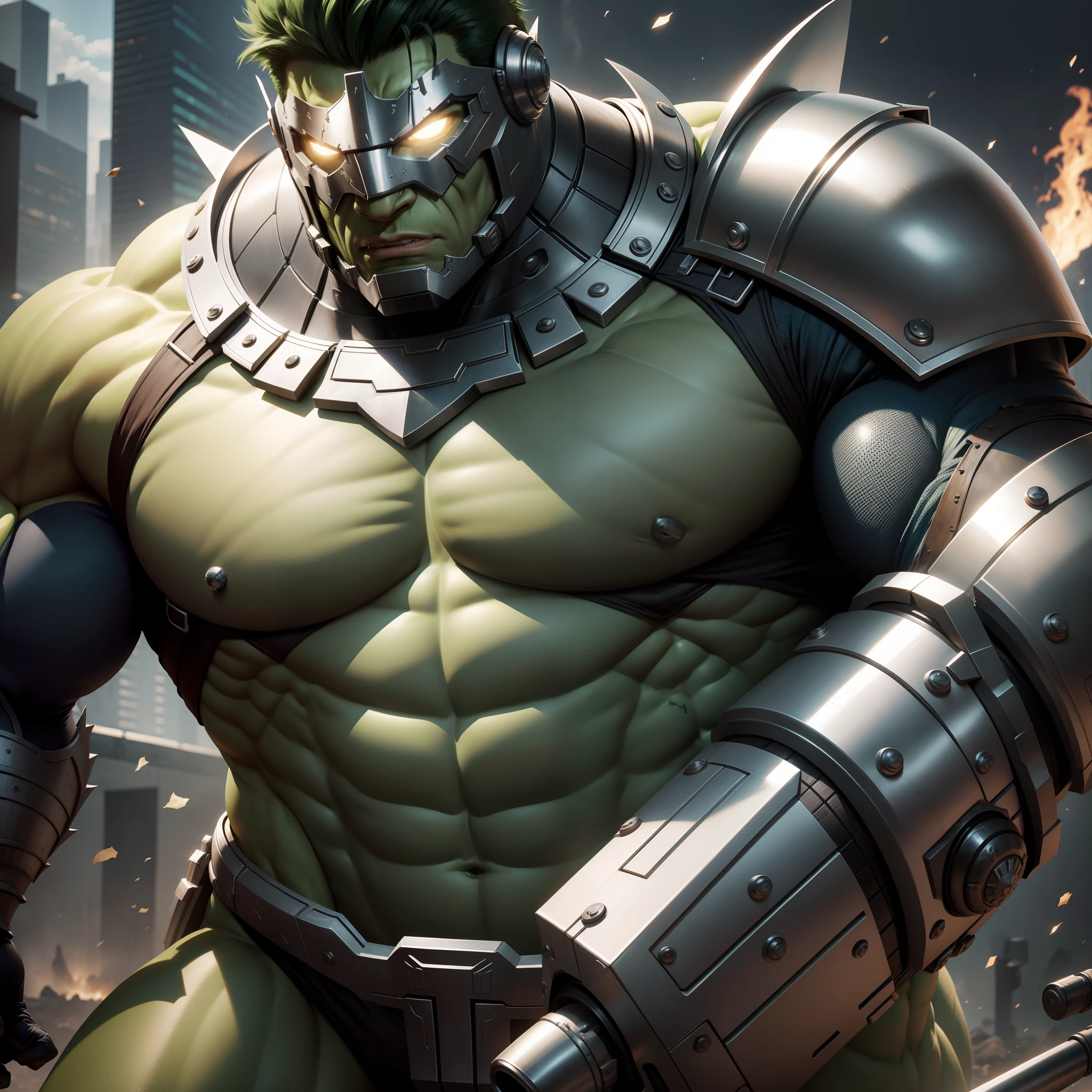 Hulk com a armadura do Homem de Ferro, realista, kinematics, hyper-realista