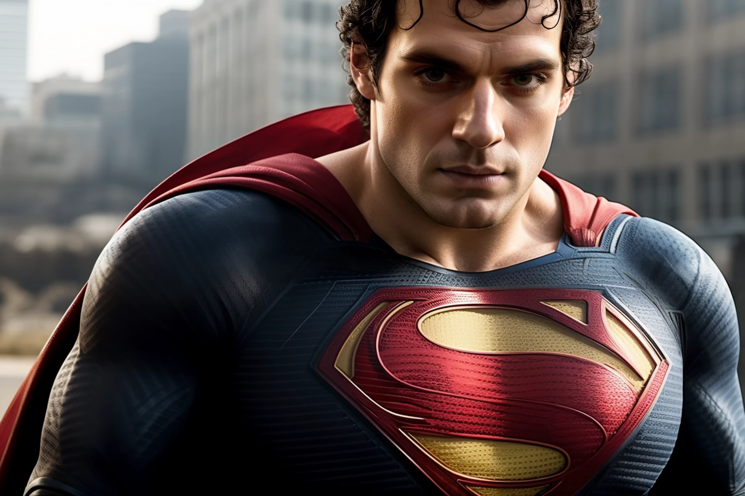 Um close up de um homem com um terno do Superman parado em uma rua, Super-homem, Herry Cavill, Henrique Cavill, pose do super-homem, henry cavill is a greek god, Henry Cavill como Batman, Henrique Cavill!!!, Superman emergindo do sol, his cape is the american flag, sem texto, Traje do Superman, in the justice league, Salvando o dia novamente