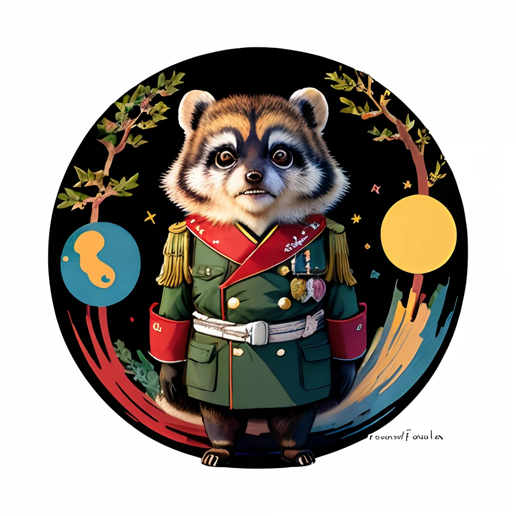Tanuki in Japan military uniform(((animesque,abstracted,Fantasia)))