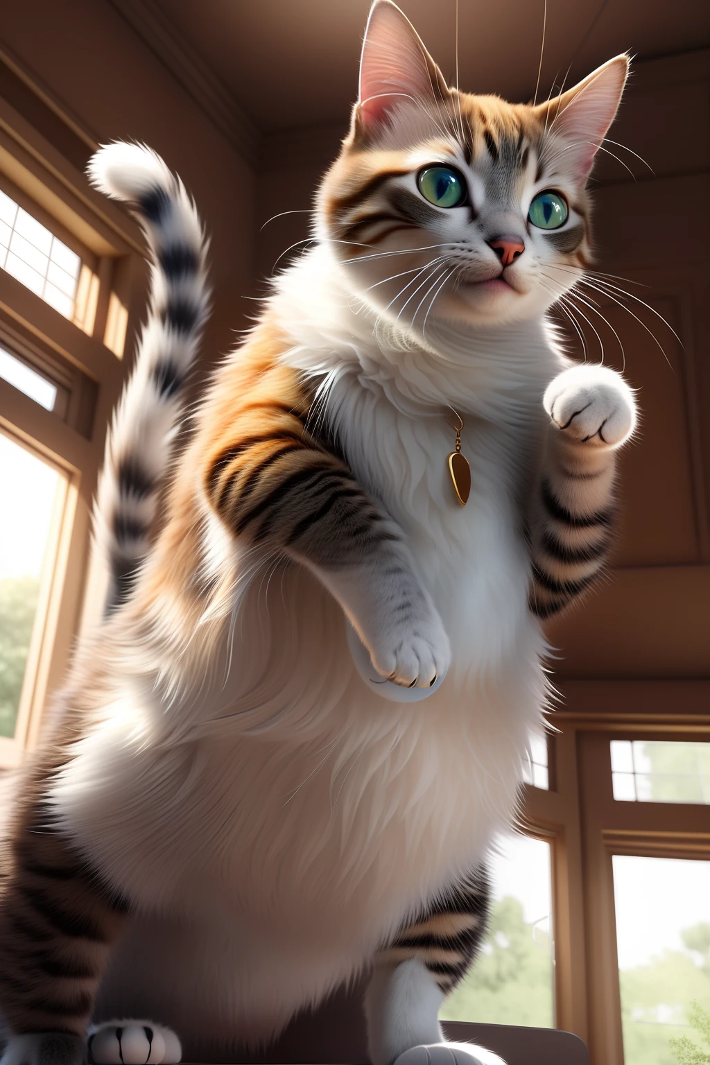 there is a cat that is standing on its hind legs, ultra realistic illustration, ultrarealistic illustration, realistic illustration, ultra realistic 3d illustration, hyperrealistic illustration, doing a majestic pose, hyper realistic illustration, adorable digital painting, highly realistic photo, photorealistic illustration, realistic anime cat, hyper real render, ultra realistic picture, highly realistic concept art, furry paw pov art