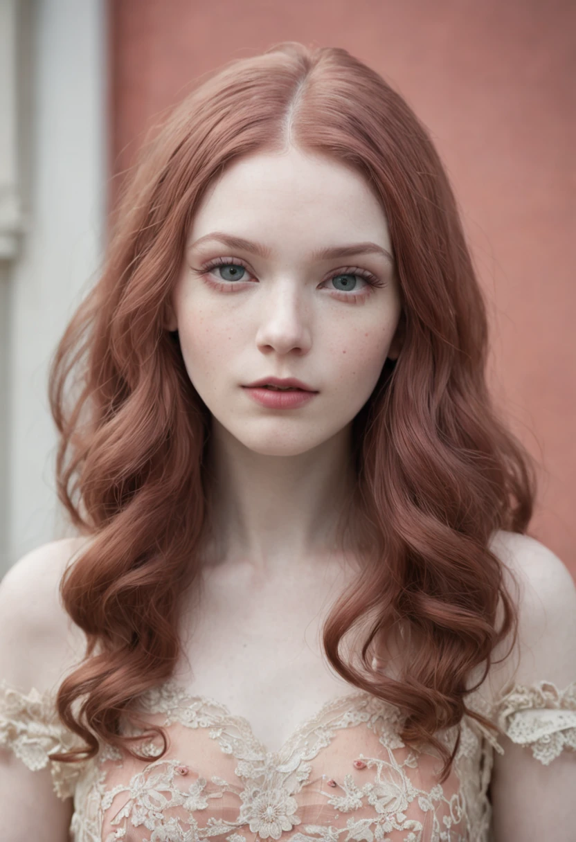 Mulher 22 anos, pale skinned, maquiagem, cabelo colorido, surrealista