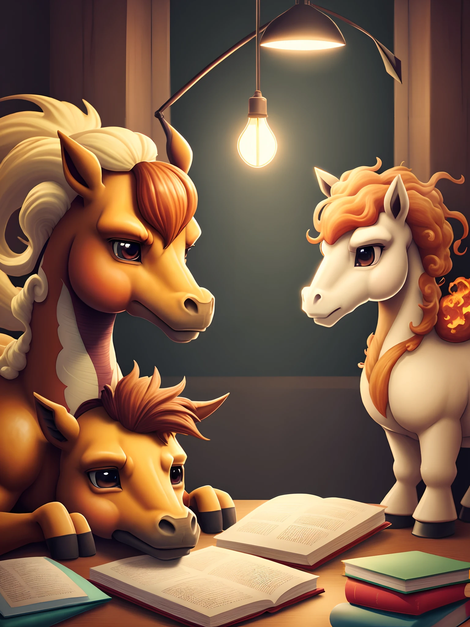 Ponyta,lendo livros,adolable