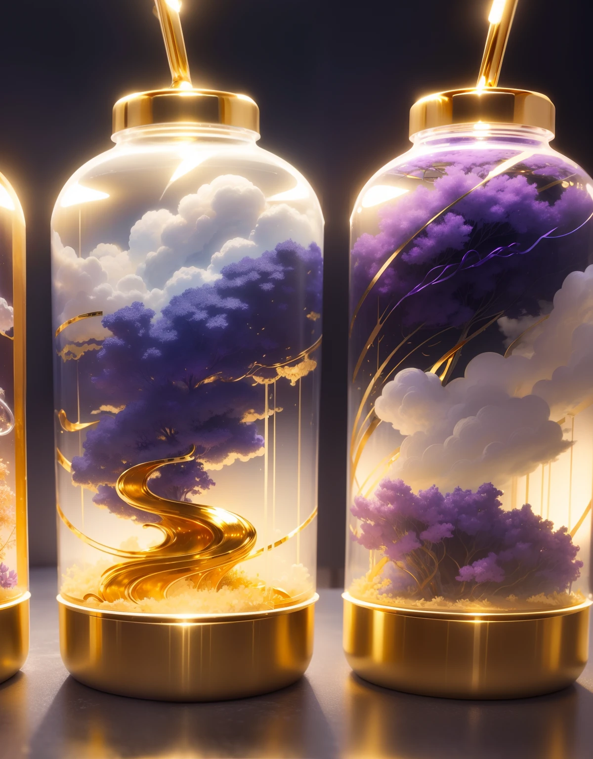 a paradise,Cloud,(((Silvertone))),((((golden colored))))。Blue and purple transparent