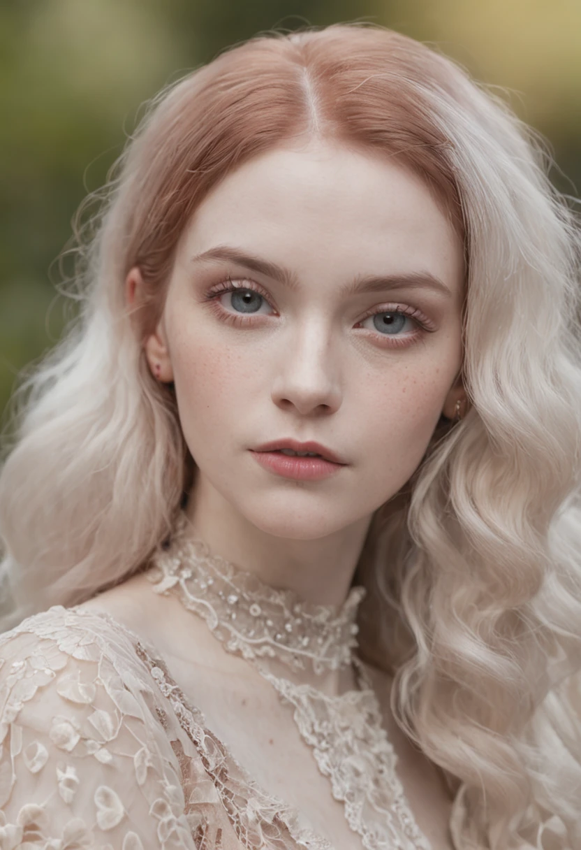 Mulher 22 anos, pale skinned, maquiagem, cabelo colorido, surrealista