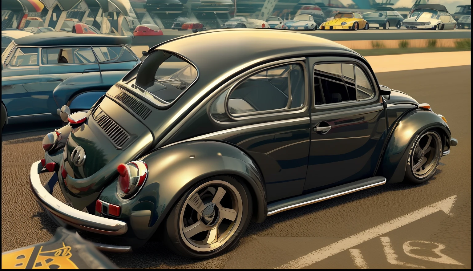 THERE'S A VOLKSWAGEN BEETLE ,(BLACK METALLIC PAINT,PRETA BRILHANTE , SPORT wheel variations, com pretasVOLKSWAGEN ESTACIONAMENTO, Carrinha, Bullies, Carrinha, Driving a VW van, FUSCA PRETA VW em uma rua, foto do perfil, esquema de cores Preto,PRETO BRILHANTE vibe vintage, 4 0 9 6, ben lo, 1959, Campista, hippie, Vindima - W 1 0 2 4, visual vintage