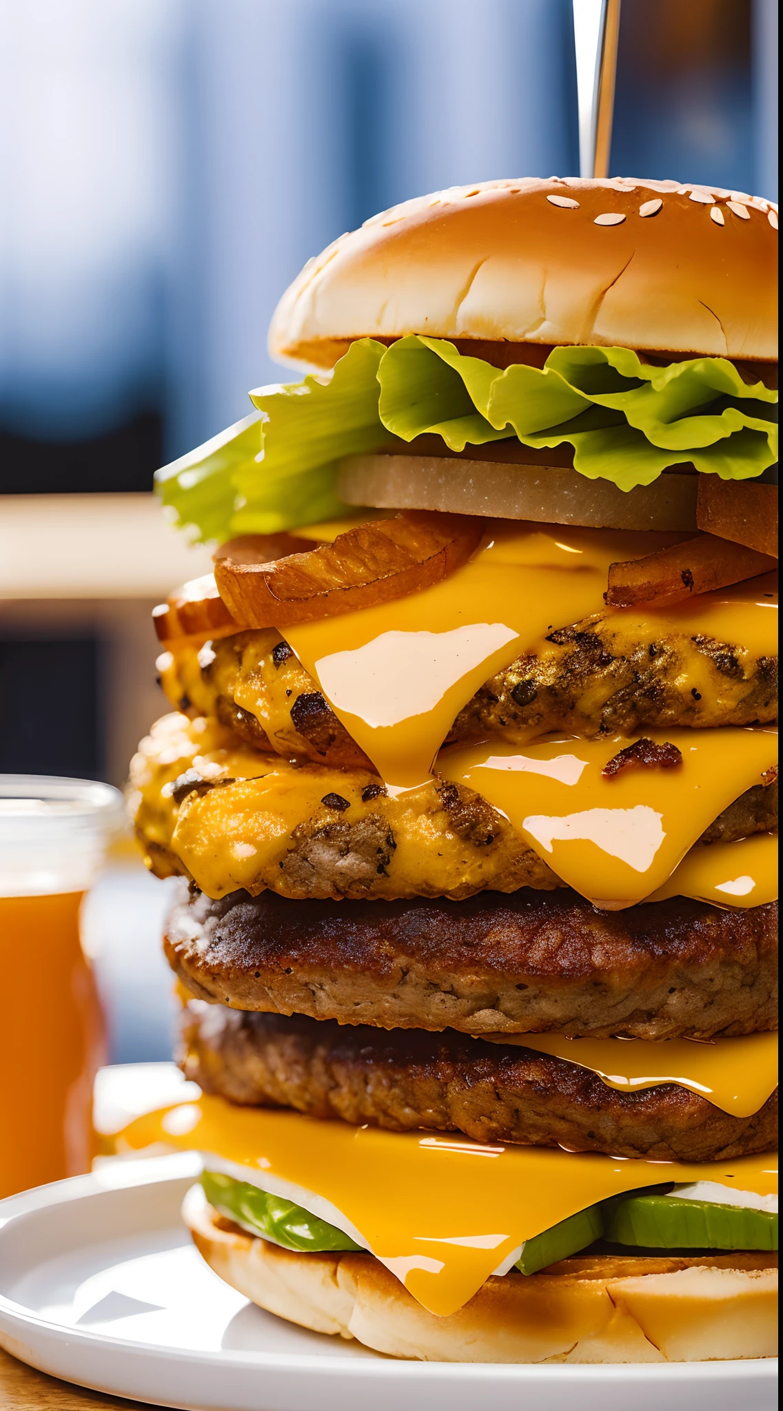 Burger with lots of chedar, lots of cheese and various meats, batata frita com chedar e bacon, copo grande de refrigerante coca cola bem gelada