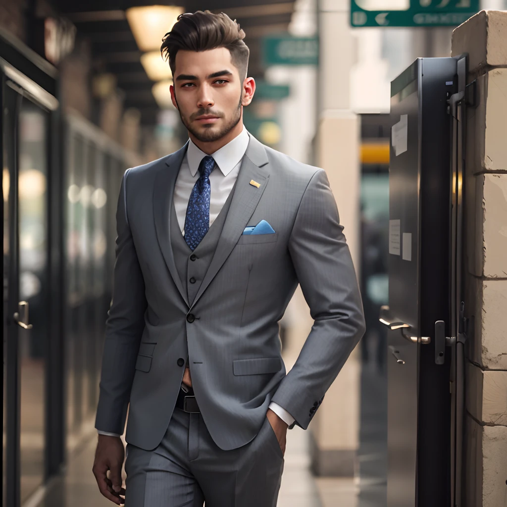 Man in bright gray suit