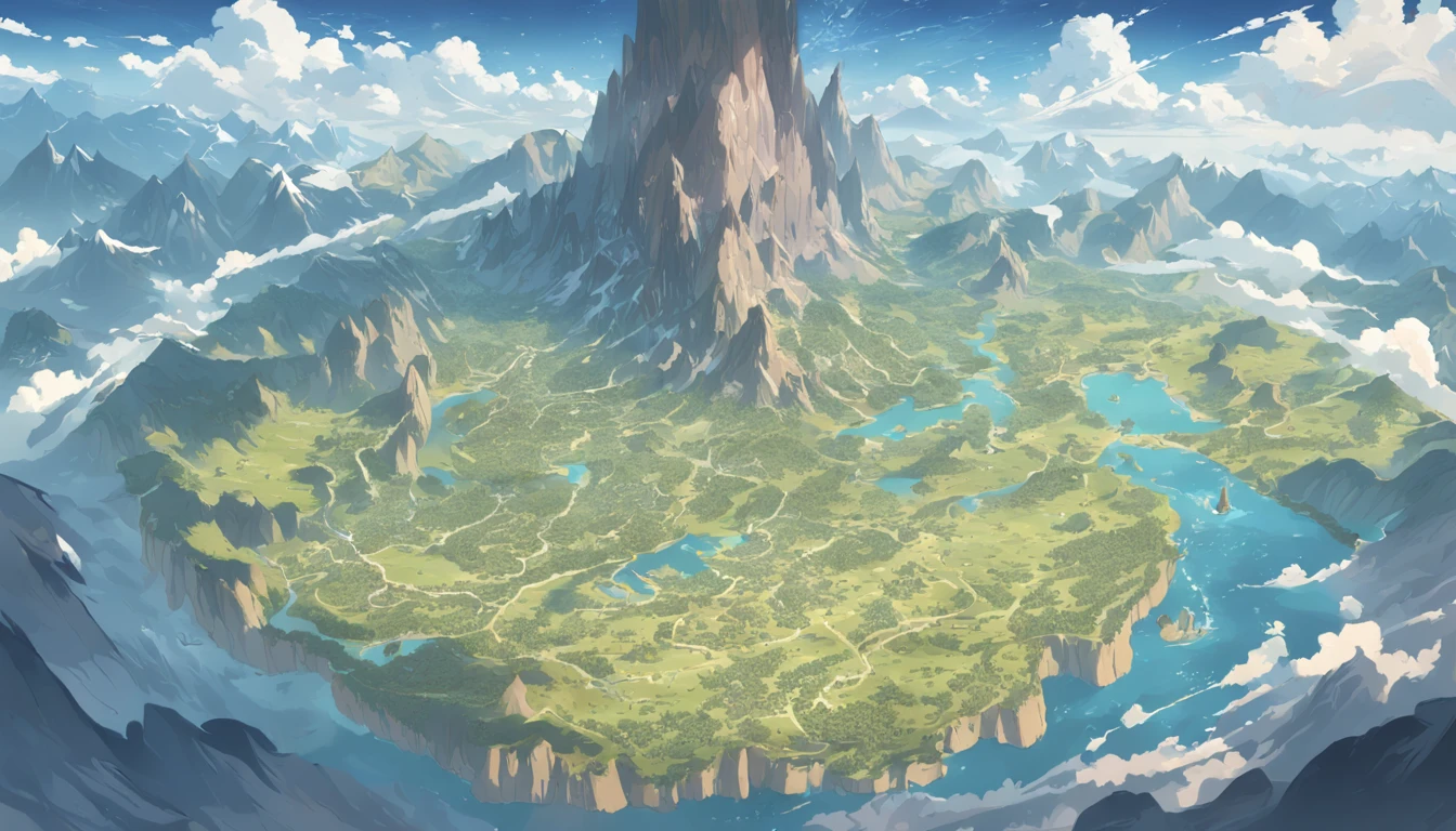 The continent has fish-like shape is divided into five,halo, game map, Hyrule, Ancient Fantasy Regional Map, Highly detailed map,Detailed Map, Height Map,world map、Isekai Map、Map of the Kingdom、Otherworldly Adventure、mountains and rivers、K HD、meticulous、Ground View、Spread up,pixel art