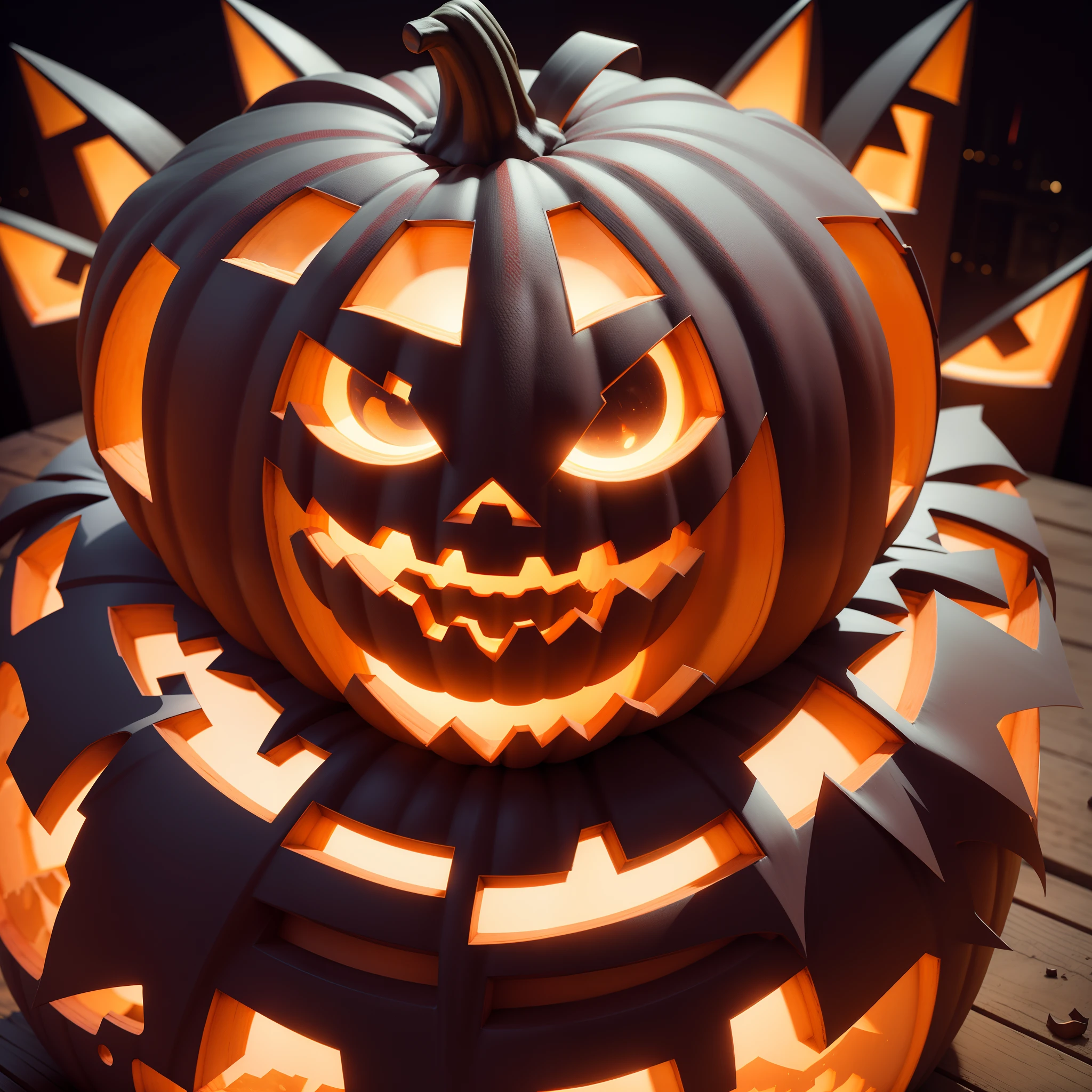 Drawing of a terrifying Halloween pumpkin, ultra qualidade, 8k, detalhado，Jack-o'-lanterna，Wide angles，icon ，angle of depression，tmasterpiece，melhor qualidade，ultra-highresolution，3D rendering of，8k,