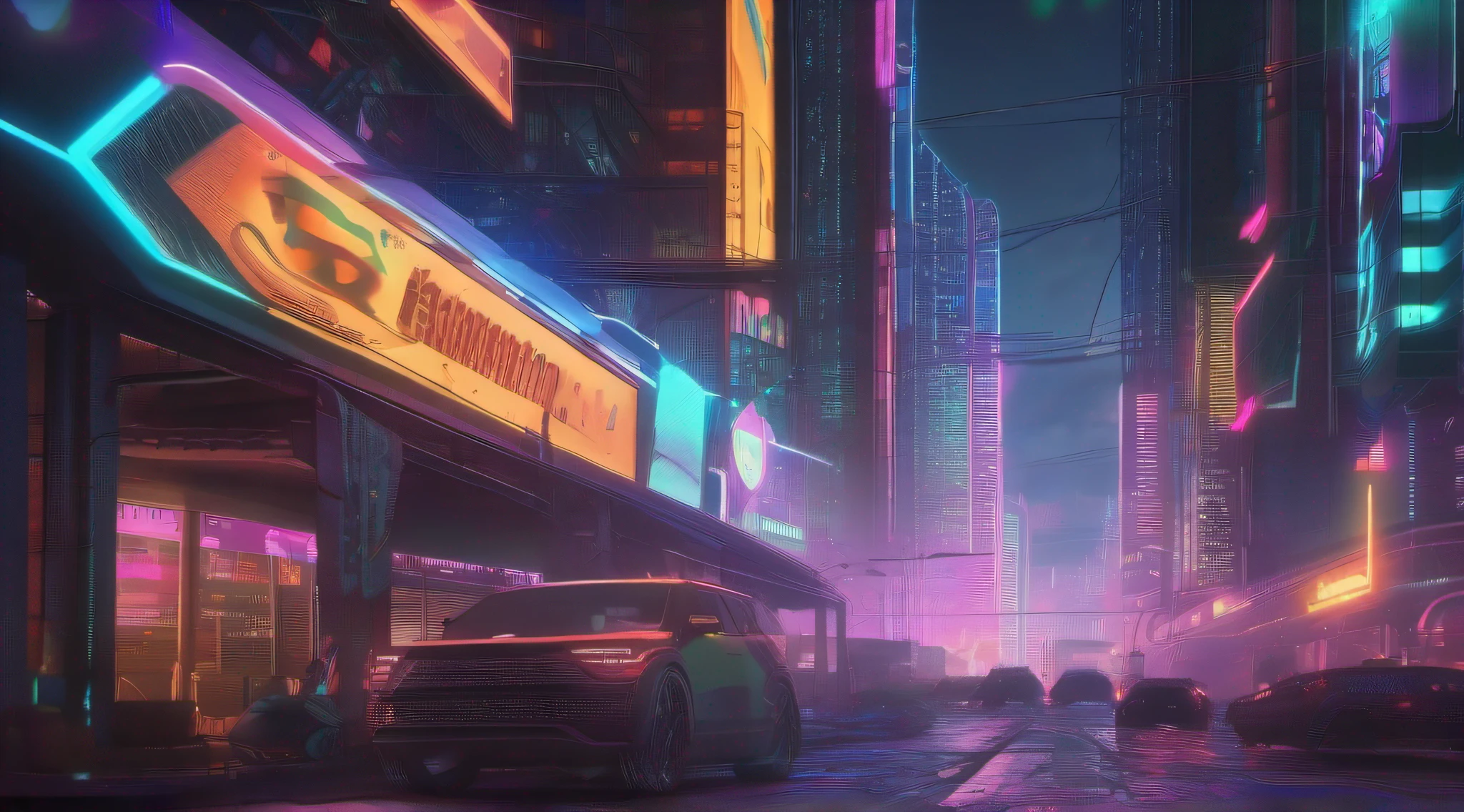 A dynamic cyberpunk cityscape at night, towering skyscrapers bathed in neon lights, bustling streets filled with futuristic vehicles and holographic advertisements, a sense of exhilarating energy and urban chaos, 3D rendering, utilizing software like Blender with ray tracing, achieving high levels of realism and lighting effects