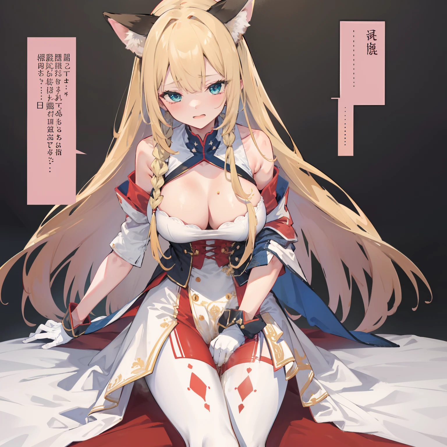 Best quality at best,highly detailed,tmasterpiece,ultra - detailed,独奏,(1girll),(Elaborate Eyes),(white backgrounid:1.3),Lily_\(florals\),Blonde hair,Green eyes,White gloves,lacepantyhose,Double up braid, shift dresses,Bare breasts,Huge breasts,Wears an all-over white bodysuit, Steam comes out of the crotch, There are urine stains on the crotch,Woman with a big sword, Stand with your legs spread, long breasts, Pubic hair, Big ass, Thick thighs, Glowing skin, polution, Be patient to pee, Beautiful eyes, Depth of field, High-definition CG unity 8K wallpapers, Masterpiece, Detailed background, Dramatic angle, dramatic pose, Fluttering hair, {{{full bodyesbian}}, Perfect detail, Realistic skin texture, cleavage, Realistic details to face, Crotch urine, crotch cleft, Crotch muscles, Wet crotch, Pee, crotch cleft, Wet crotch, The erection, from the crotch waterfall,fullnude, fullnude,fullnude,with her mouth open(Scream,Pampering),open waist,show legs,cropped shoulders,Exposing female genital organs,Lie down,close-up all over the body,perspire,Be red in the face,pink areolae,Exposing female genital organs,Get wet all over your body,sitted,Spread your legs ,show,an female genital organs,urinating(Spray urine),(Self-comfort,Masturbation),(From female genital organs,Shedding of urine,semi transparent,the milky,Love liquid),Lie down in bed,On sheets,soggy(urine,Love liquid),Damp condoms(Wet pubic hair), There are a lot of condoms,There are a lot of birth control pills,The overall look is very erotic。(Hand optimization),(Details are strengthened),(High picture quality)