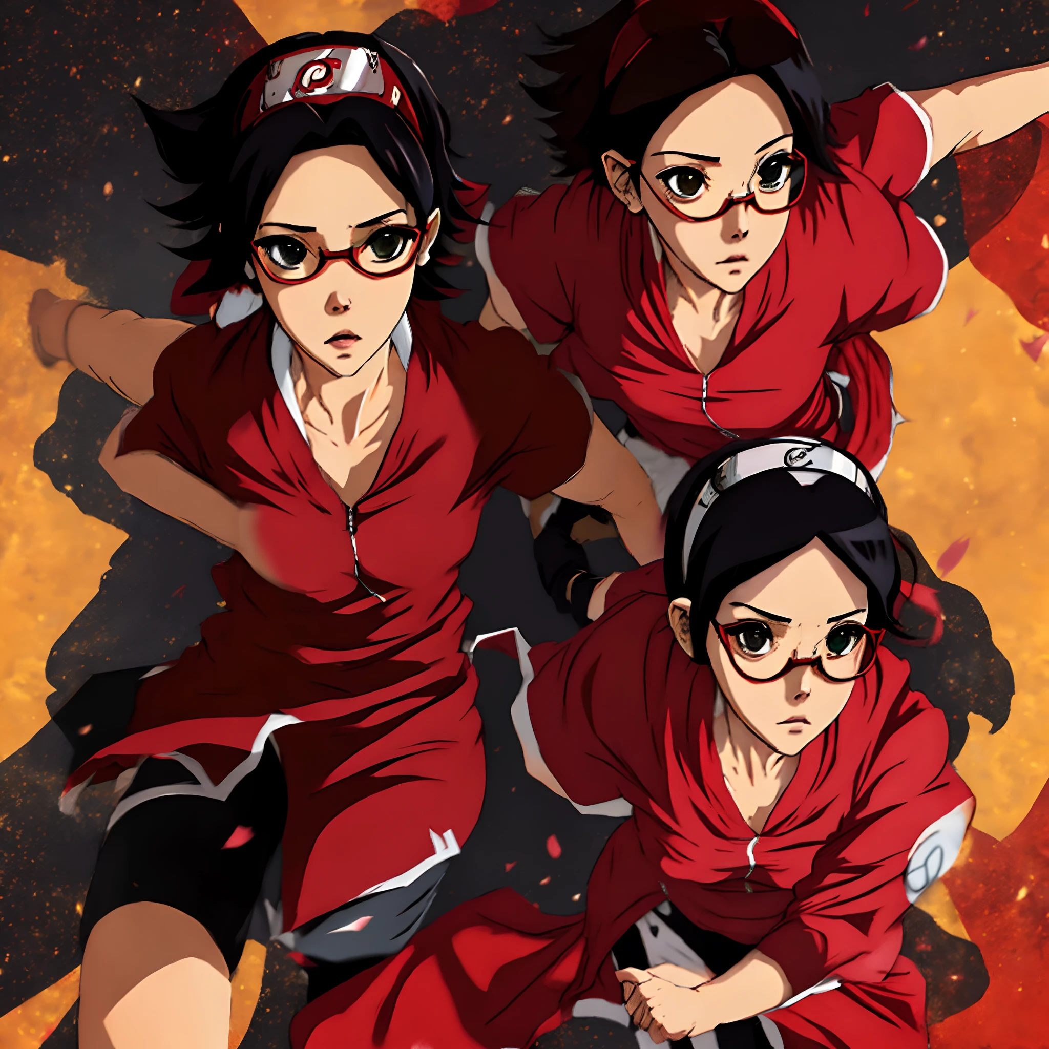 Sarada dari anime naruto, pakai baju merah,seksi,rambut hitam