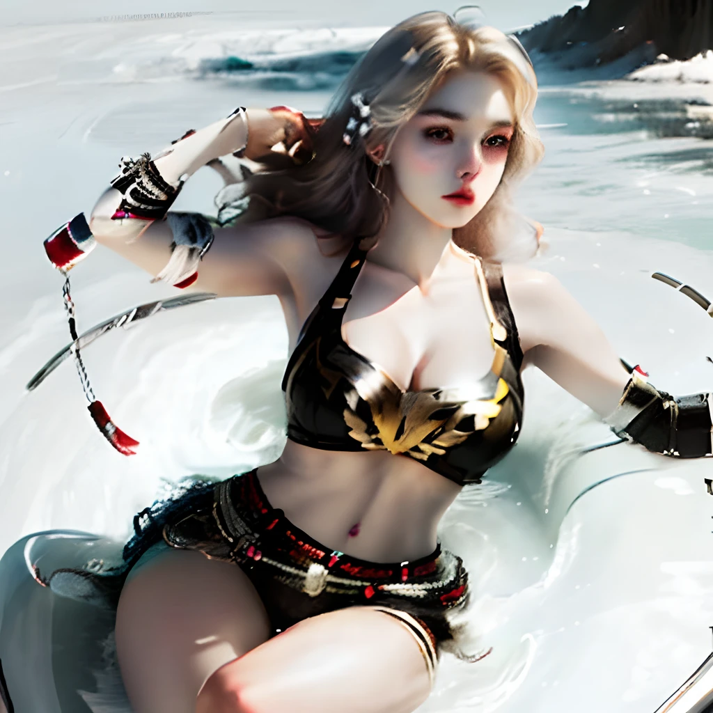 ,((Wearing a torn sheer costume of a superheroine)),(, No bra)), Wet crotch, Wet thighs, Beautiful girl with accentuated slender abs: 1.4, (((nipple tips protruding, areola is protruding, The shape of the pubic region is clearly visible)), sixpack abs: 1.4, Bust Botox, Photo, Sharpness, Unique 850 4, Koda850 k portrait camera, F1.6 shots, Ultra-realistic textures, Spectacular light textures, Cinestil 800 Fashion Mechanics, (futuristic sci-fi battle fashion: 1.1), (tied perfectly by chain), Restraint, Slaves, collars, ((wide prison with sunlight)), Dark fantasy, Realistic material details, extreme hight detail, Ultra-realistic materials ((Torn costume))), Wet, Cloudy, (Chained)), ((big emphasized by chains)), ((chains digging into crotch)), ( (Collar)), (, No bra), shredded costumes, broken golden shields and battle spears,, White combat gloves, Combat shoulder armor, Blood splattered on the face, Blood splattered, Realistic, (Bruises, Dirty, ripped clothing, skimpy clothing, Blood: 1.3), Torn Cape, Torn pantyhose, Long legs, ((iron pipe in the crotch)), Metallic shackles and fetters, ((chains hung from heaven)), Wet crotch is clearly visible, Swarovski's sword and the anatomy beneath his feet, (futuristic sci-fi battle fashion, Torn mesh stockings),