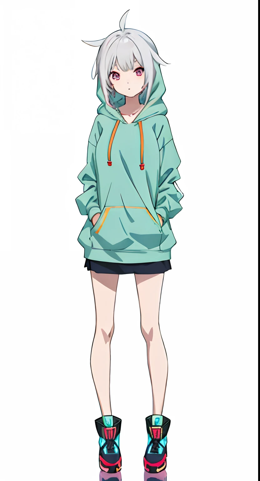 Anime girl in hoodie and boots with hands in pockets, anime full body illustration, Full body illustration, Single character full body, full_Body!!, full bodyesbian!!, !!Full body portrait!!, girl wearing hoodie, full body single character, full-body portraits, full body portrait of a short!, dressed with long fluent clothes, a variety of poses