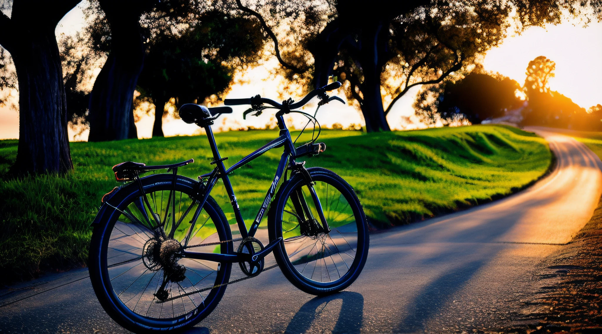 (bicicleta: 1.5), (bicicleta realista: 1.5), (((ciclista realista: 1.5))), Foto em close-up, california, san francisco, Sunset, Sombras, (melhor qualidade:1.3), (Altas:1)