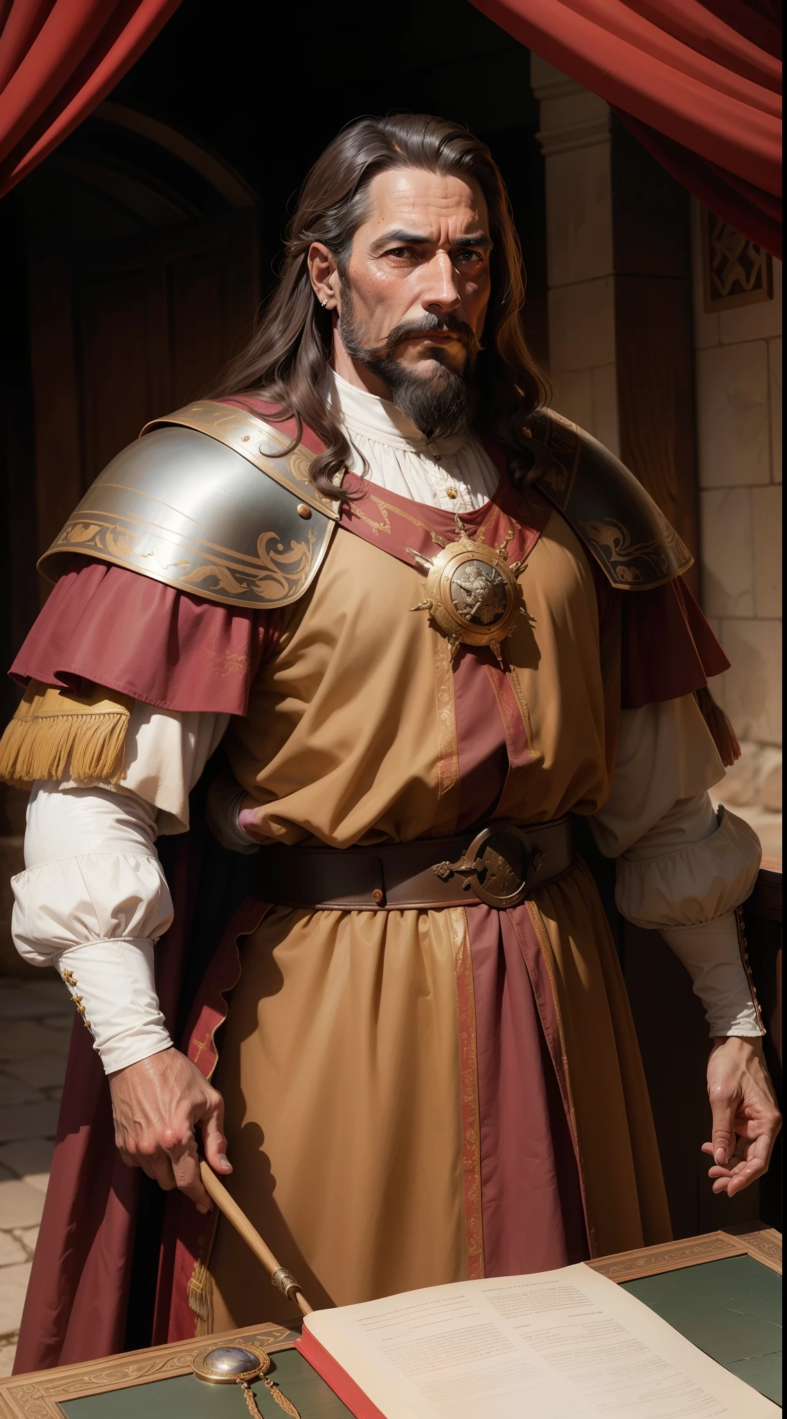 Francisco de Bobadilla, conquistador, governor, 16th century, age of exploration, renaissance, with beard, age of 50, old, wrinkle, man, loyal, honest, fair, gentle